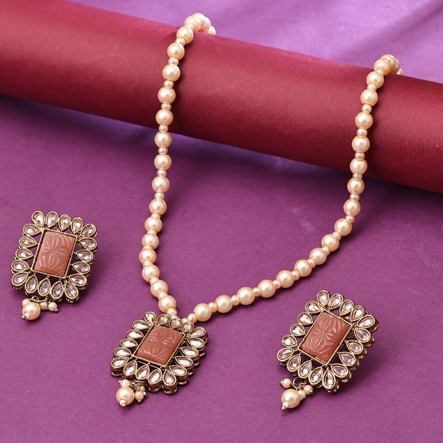 Sukkhi Gold Plated Golden Pearl Necklace Set for Women