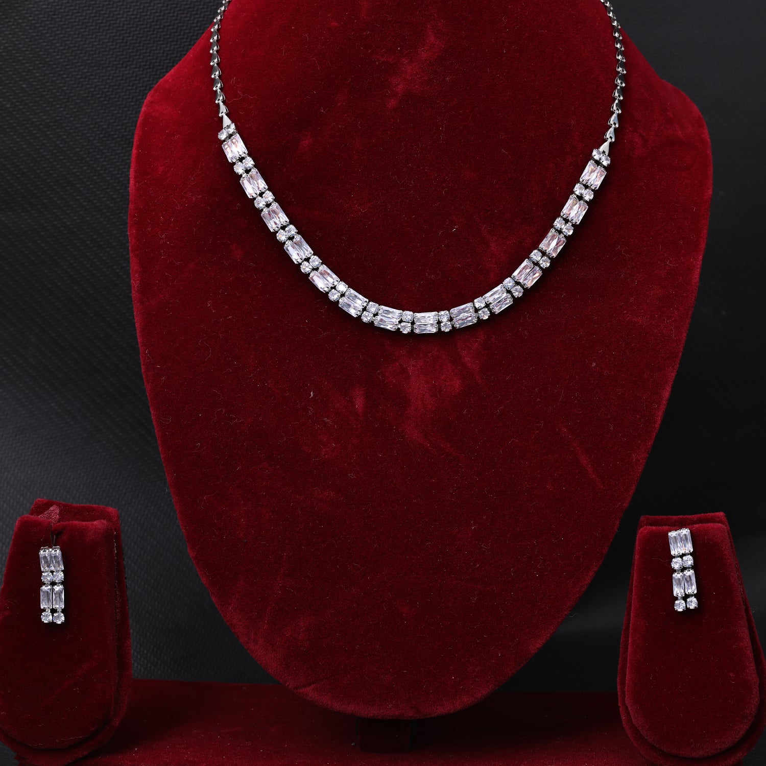 Sukkhi Rhodium Plated Silver CZ Choker Necklace Set for Women