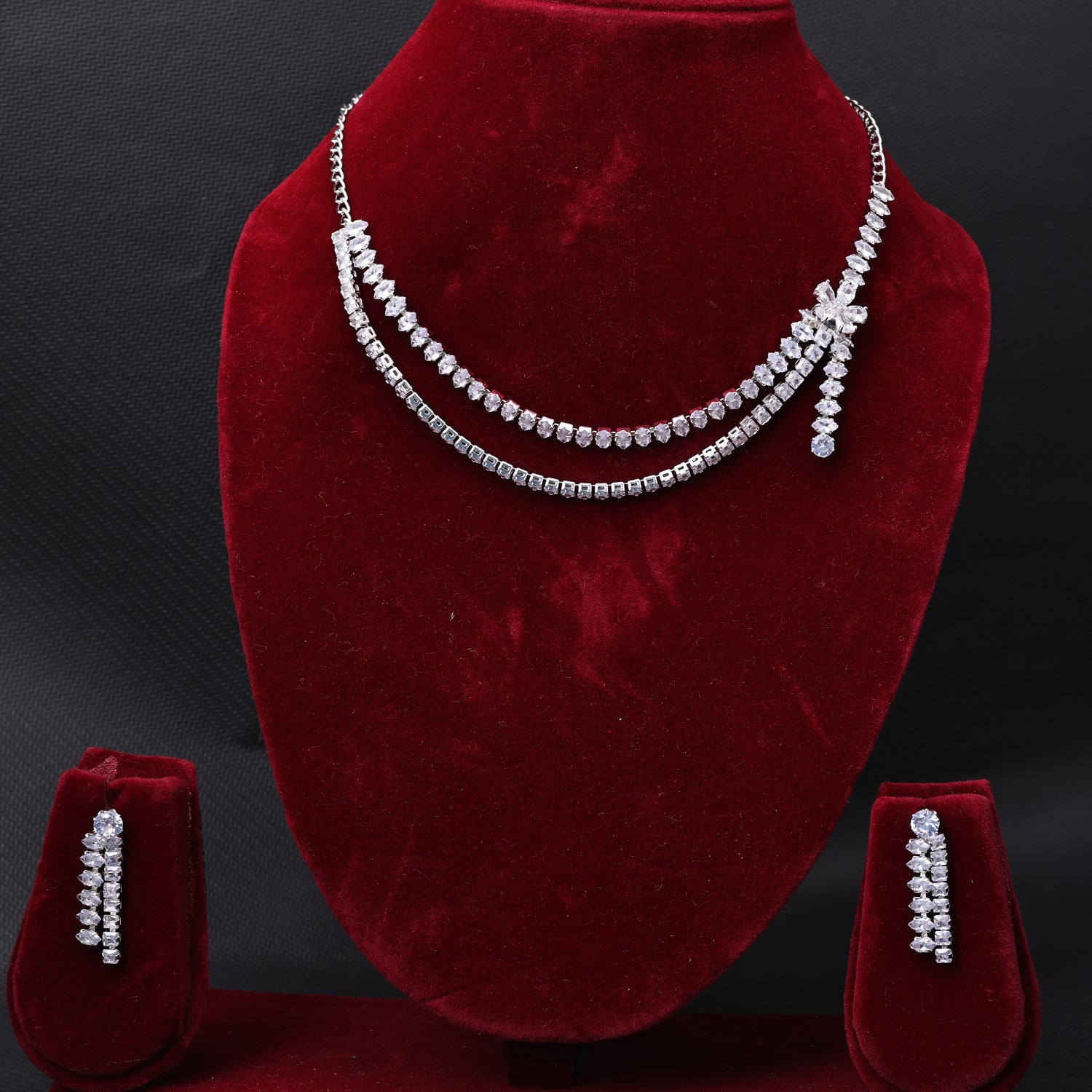 Sukkhi Rhodium Plated Silver CZ Choker Necklace Set for Women
