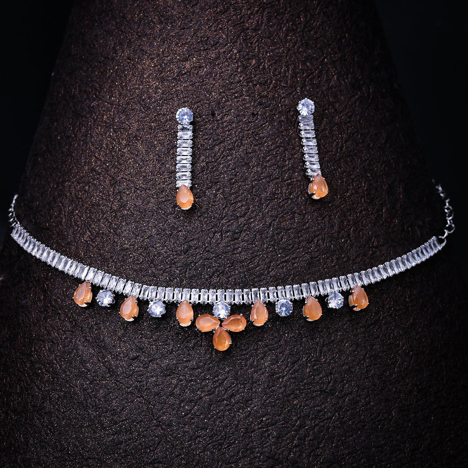 Sukkhi Rhodium Plated Silver CZ Choker Necklace Set for Women