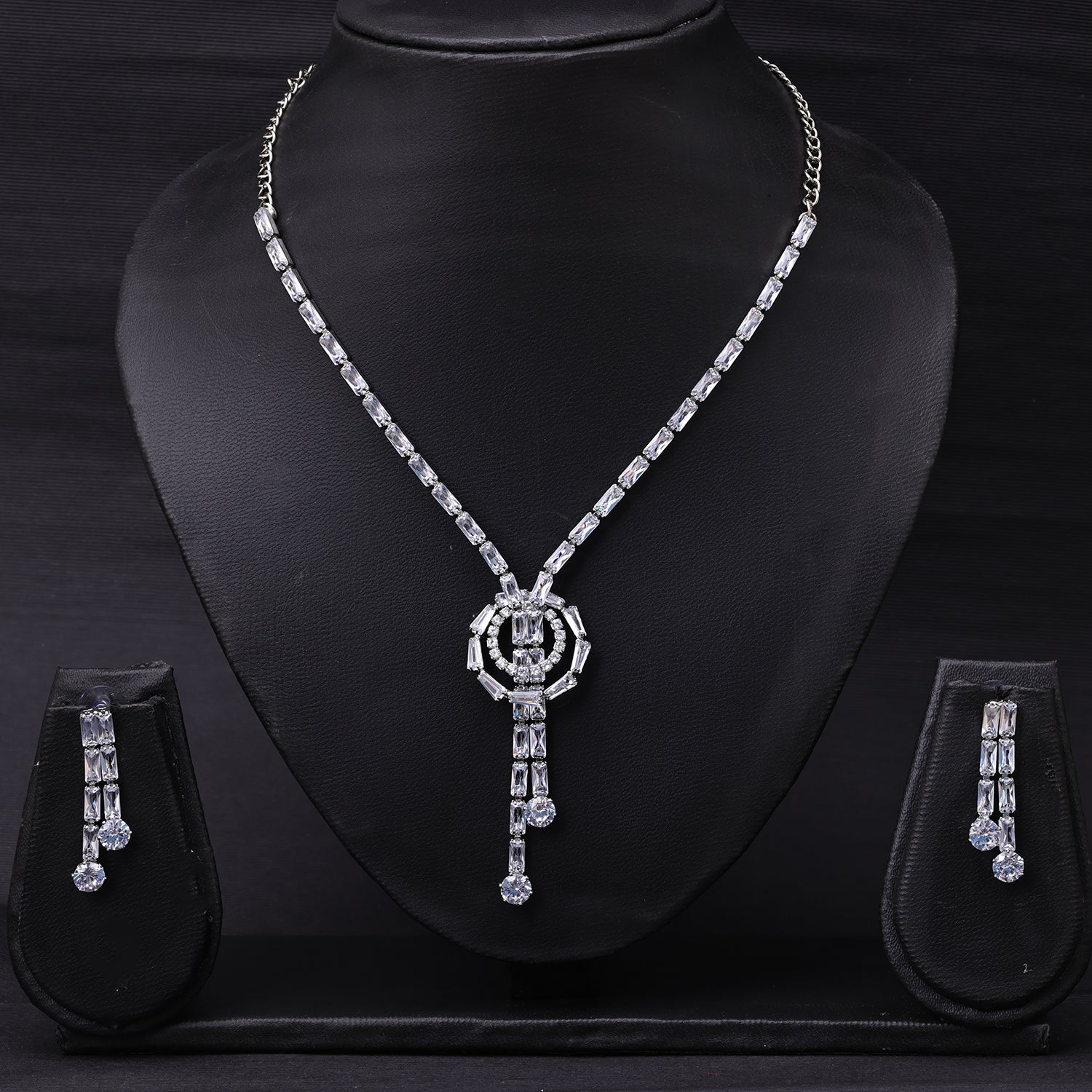 Sukkhi Rhodium Plated Silver CZ Choker Necklace Set for Women