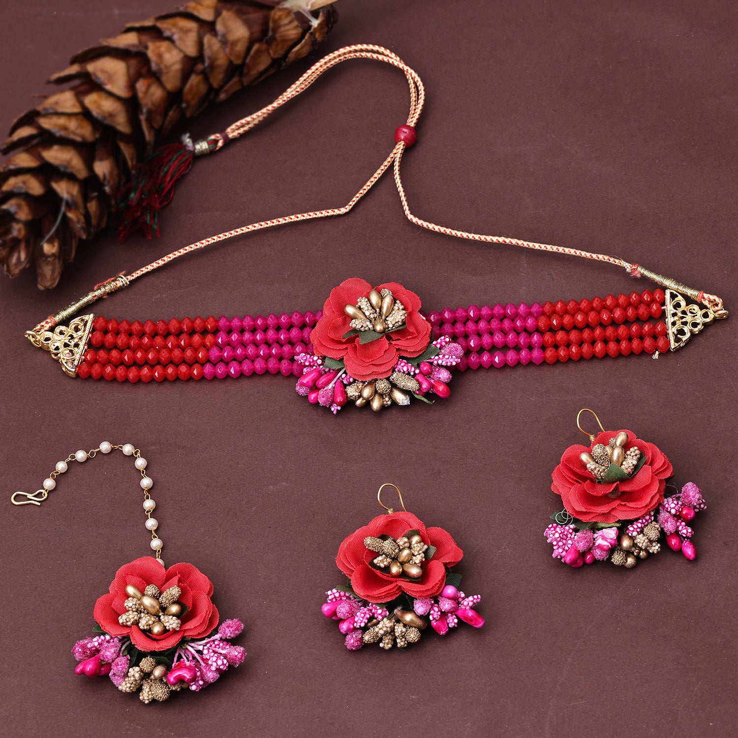 Sukkhi Fabric Multi Pearl Choker Necklace Set for Women