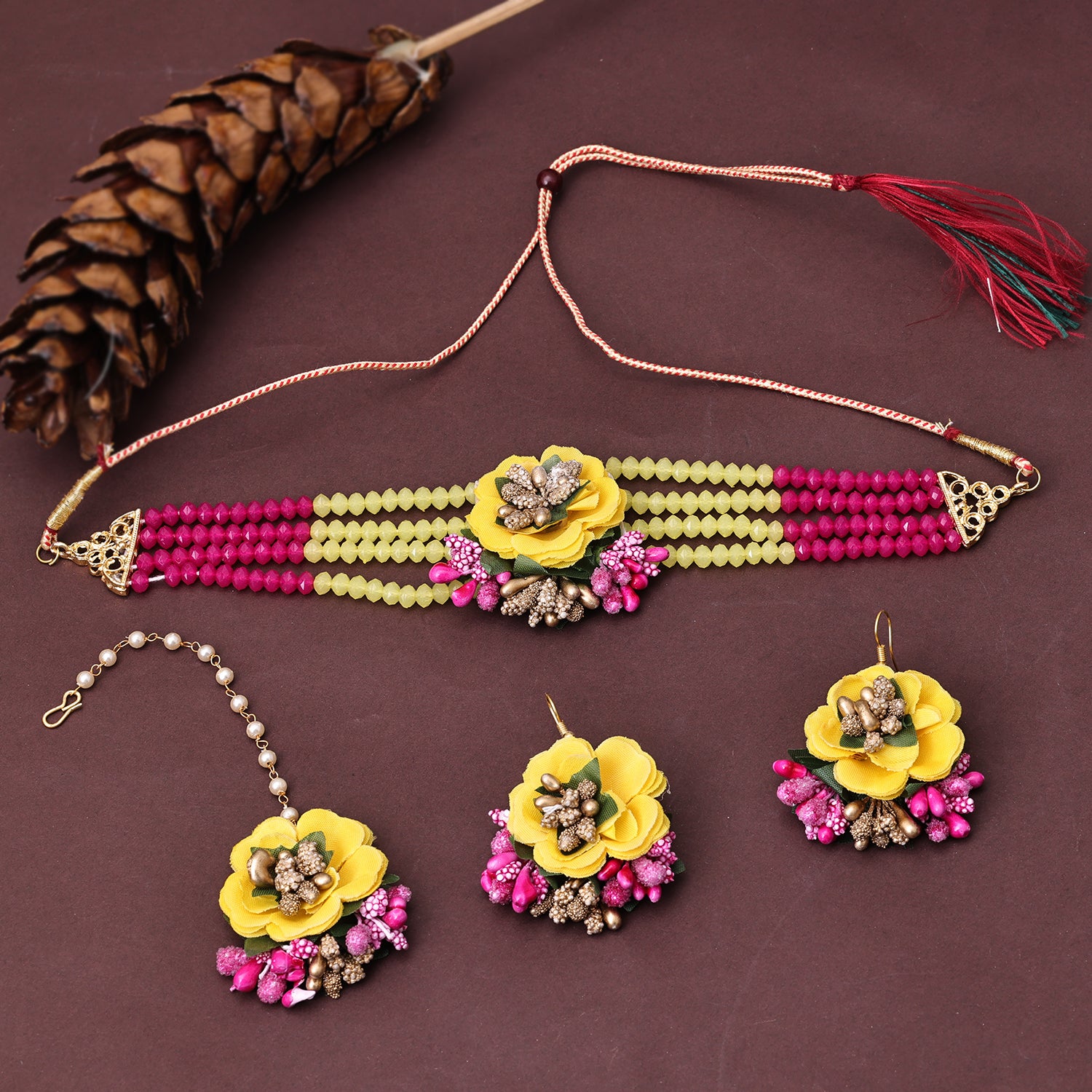 Sukkhi Fabric Multi Pearl Choker Necklace Set for Women
