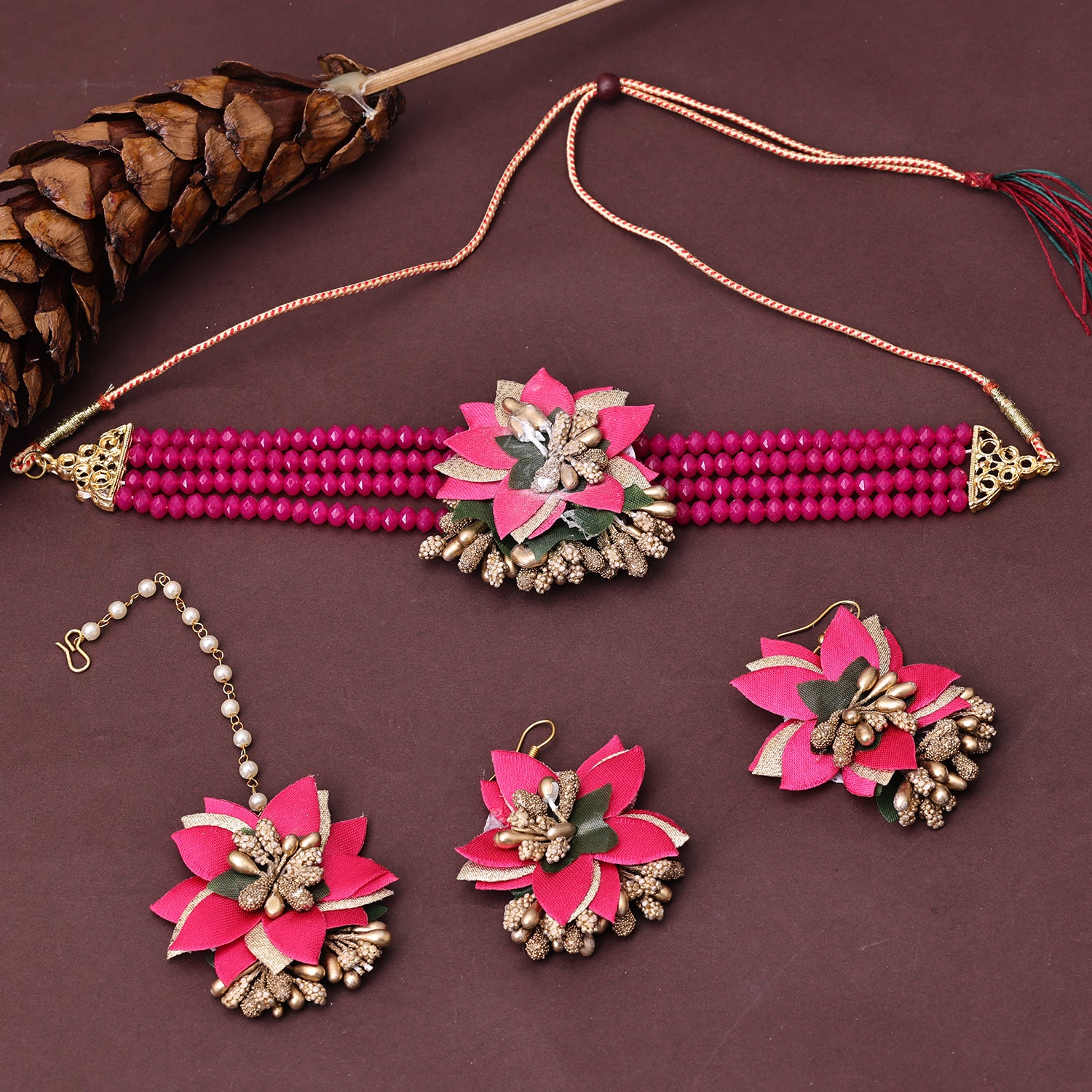 Sukkhi Fabric Multi Pearl Choker Necklace Set for Women