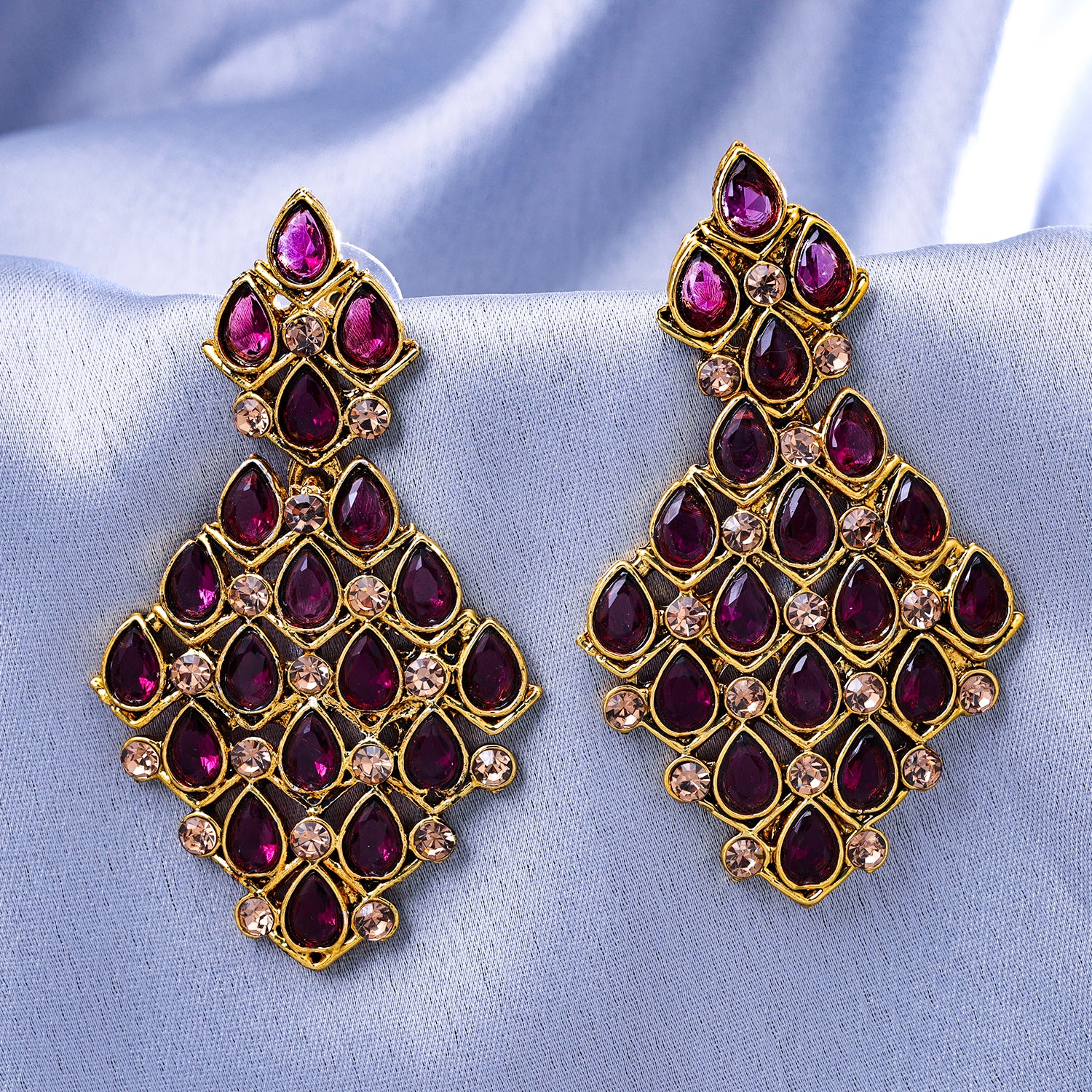 Sukkhi Gold Plated Maroon Reverse AD & Pearl Dangle Earrings for Women