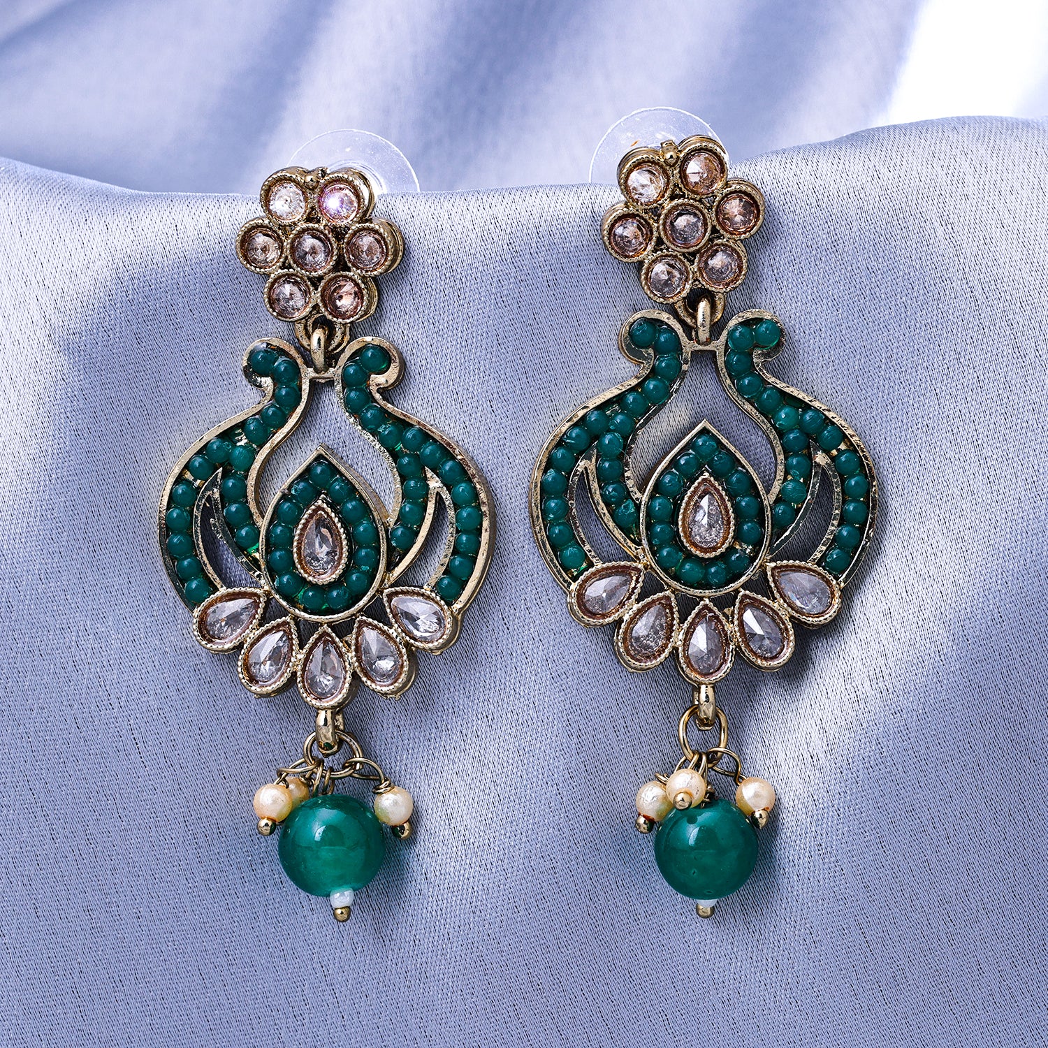 Sukkhi Gold Plated Green Reverse AD & Pearl Drop Earrings for Women