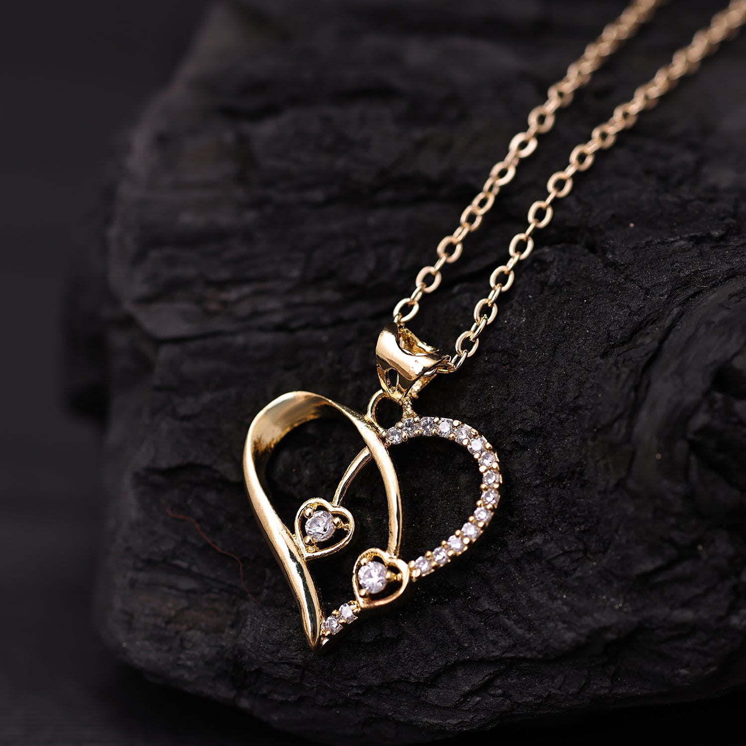Sukkhi Gold Plated Golden CZ Heart Chain Pendant for Women