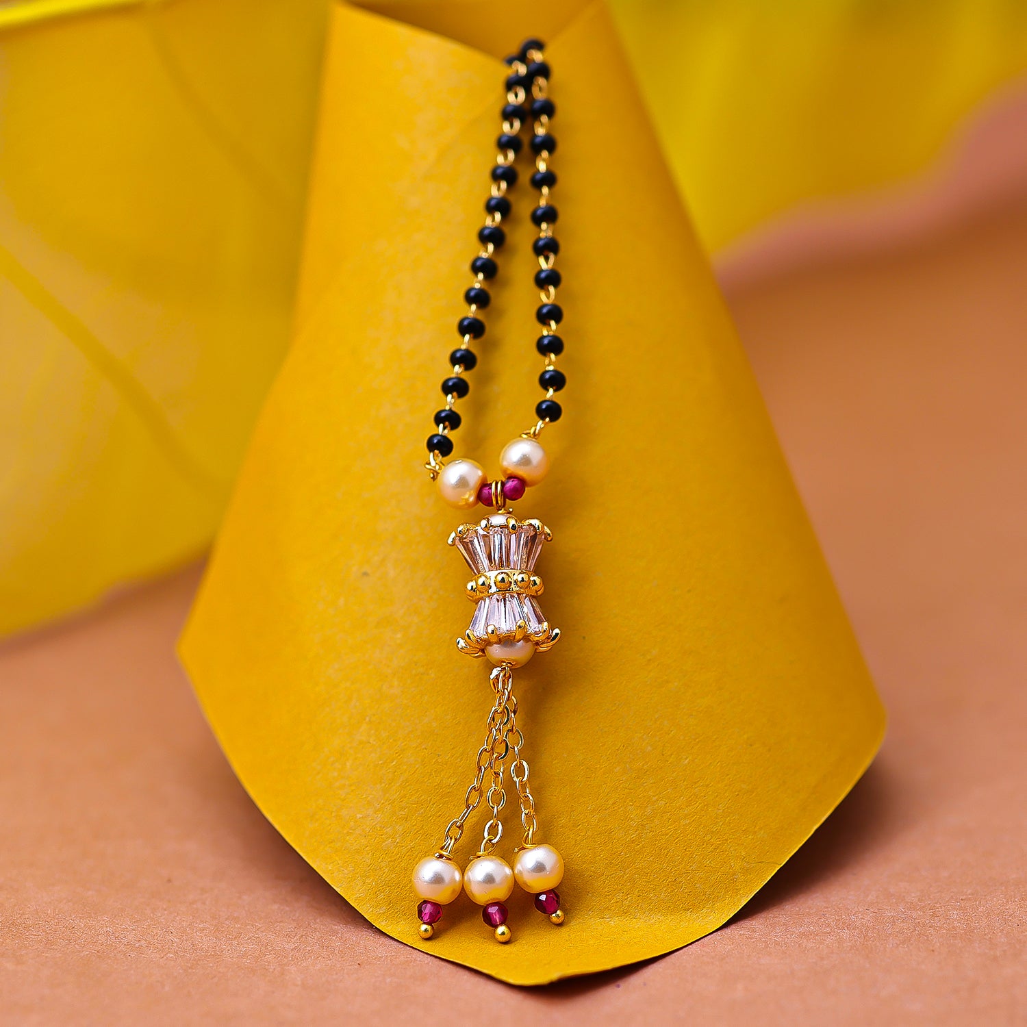 Sukkhi Gold Plated Golden Black Beads Long Mangalsutra Pendant for Women