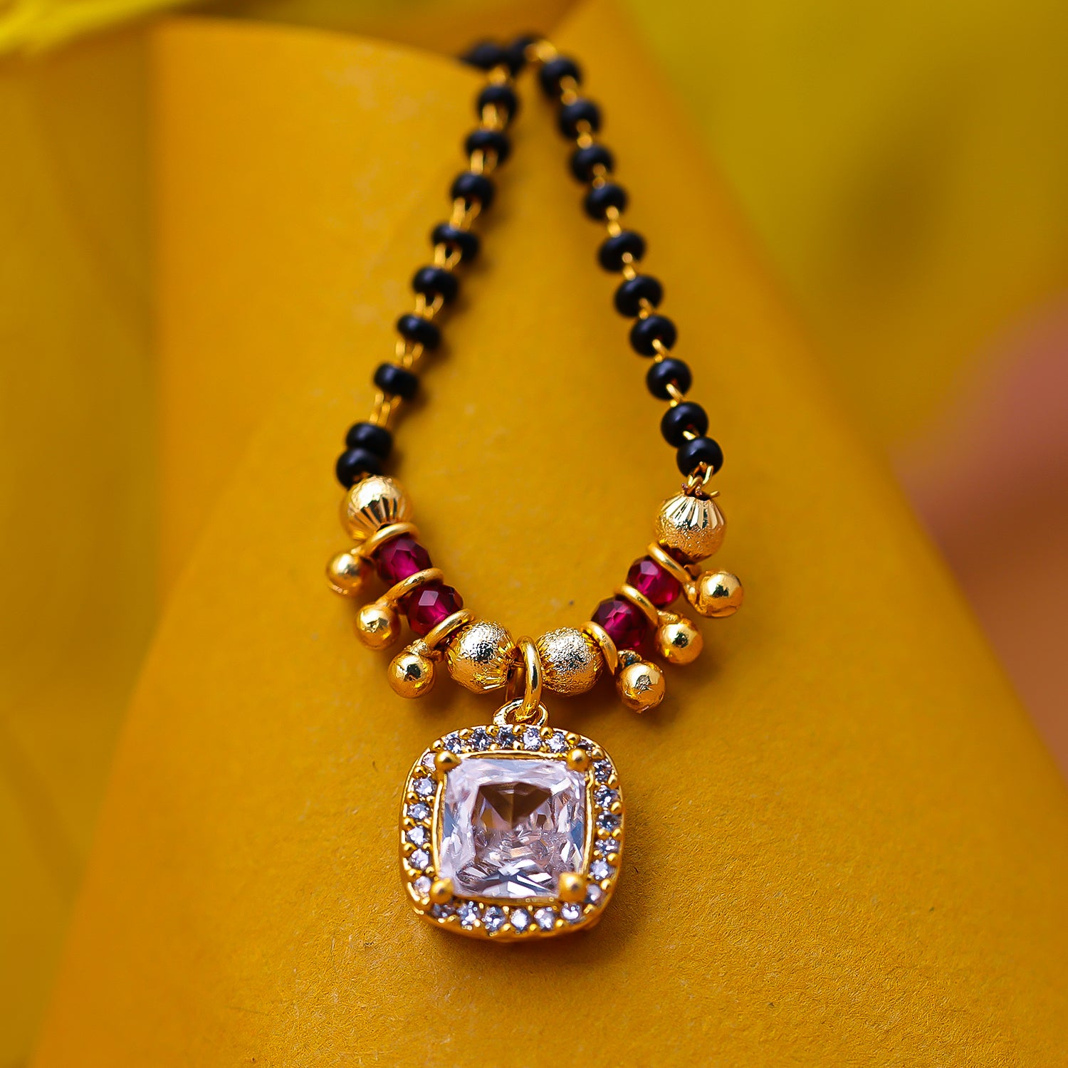Sukkhi Gold Plated Golden Black Beads Long Mangalsutra Pendant for Women
