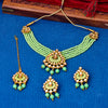 Sukkhi Gold Plated Green Reverse AD & Pearl Choker Necklace Set for Women