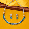 Sukkhi Rhodium Plated Aqua Reverse AD & Pearl Choker Necklace Set for Women