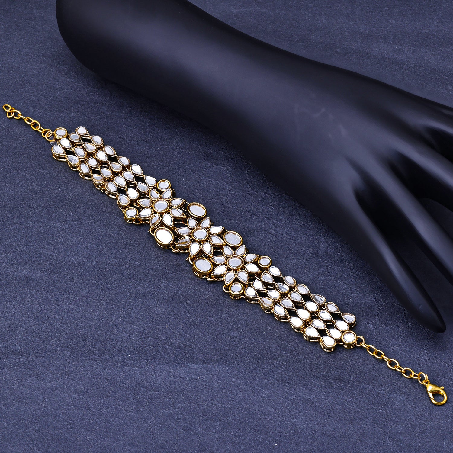 Sukkhi Gold Plated Golden Mirror & Pearl Choker Braceletes for Women