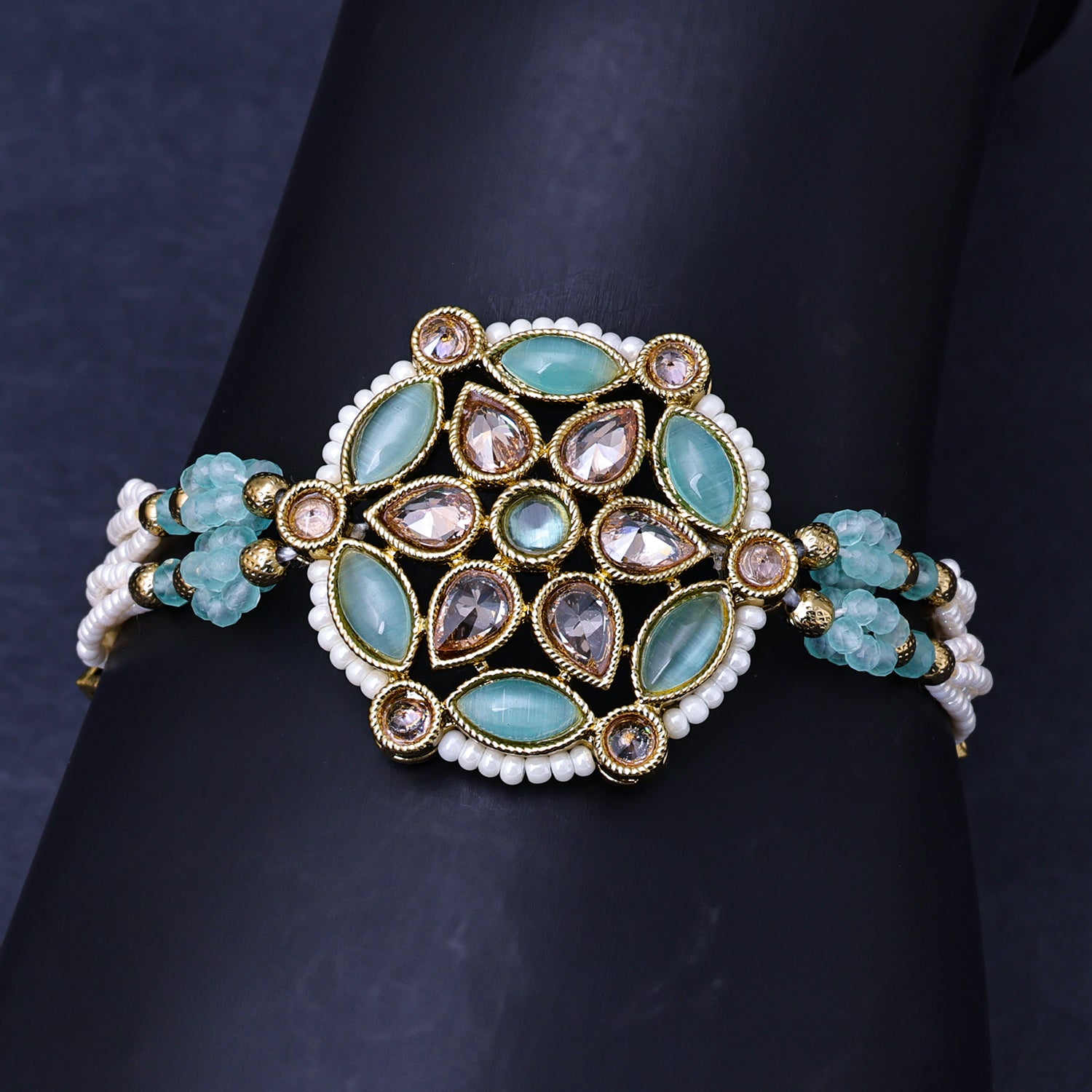 Sukkhi Gold Plated Green Reverse AD & Pearl Braceletes for Women