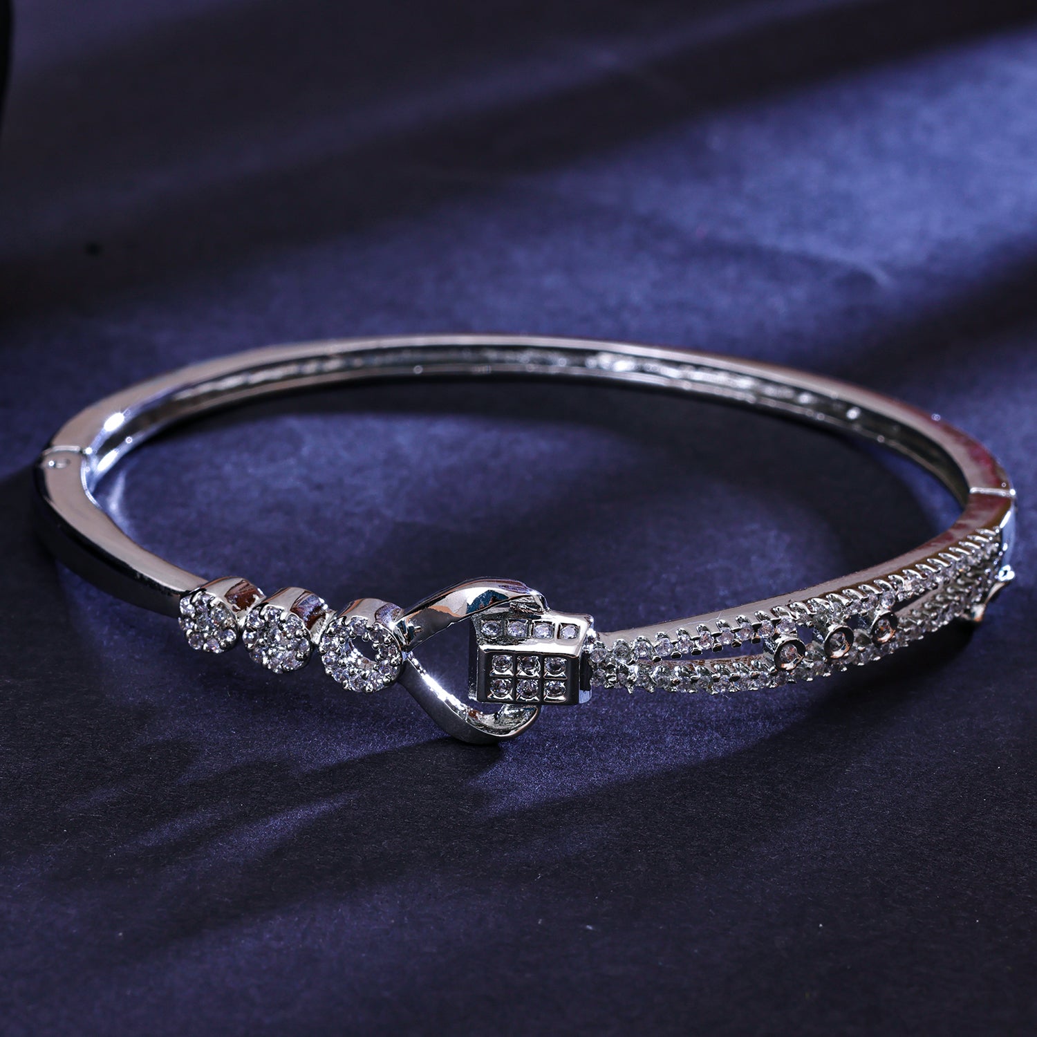 Sukkhi Rhodium Plated Silver CZ Kada for Women