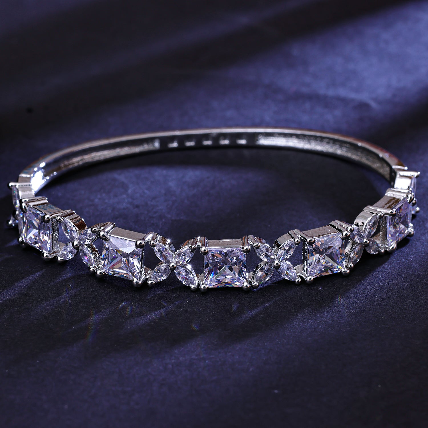 Sukkhi Rhodium Plated Silver CZ Kada for Women