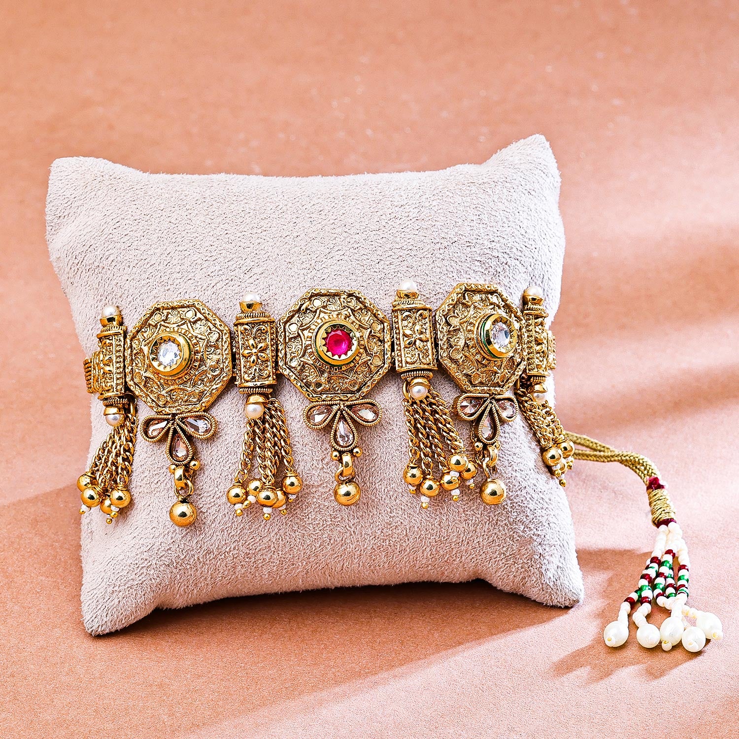 Sukkhi Glemaing Golden Gold Plated Kundan & Pearl Bajuband for Women