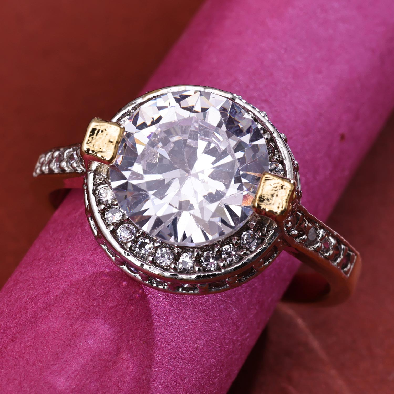 Sukkhi Designer Golden Gold CZ Ring for Women