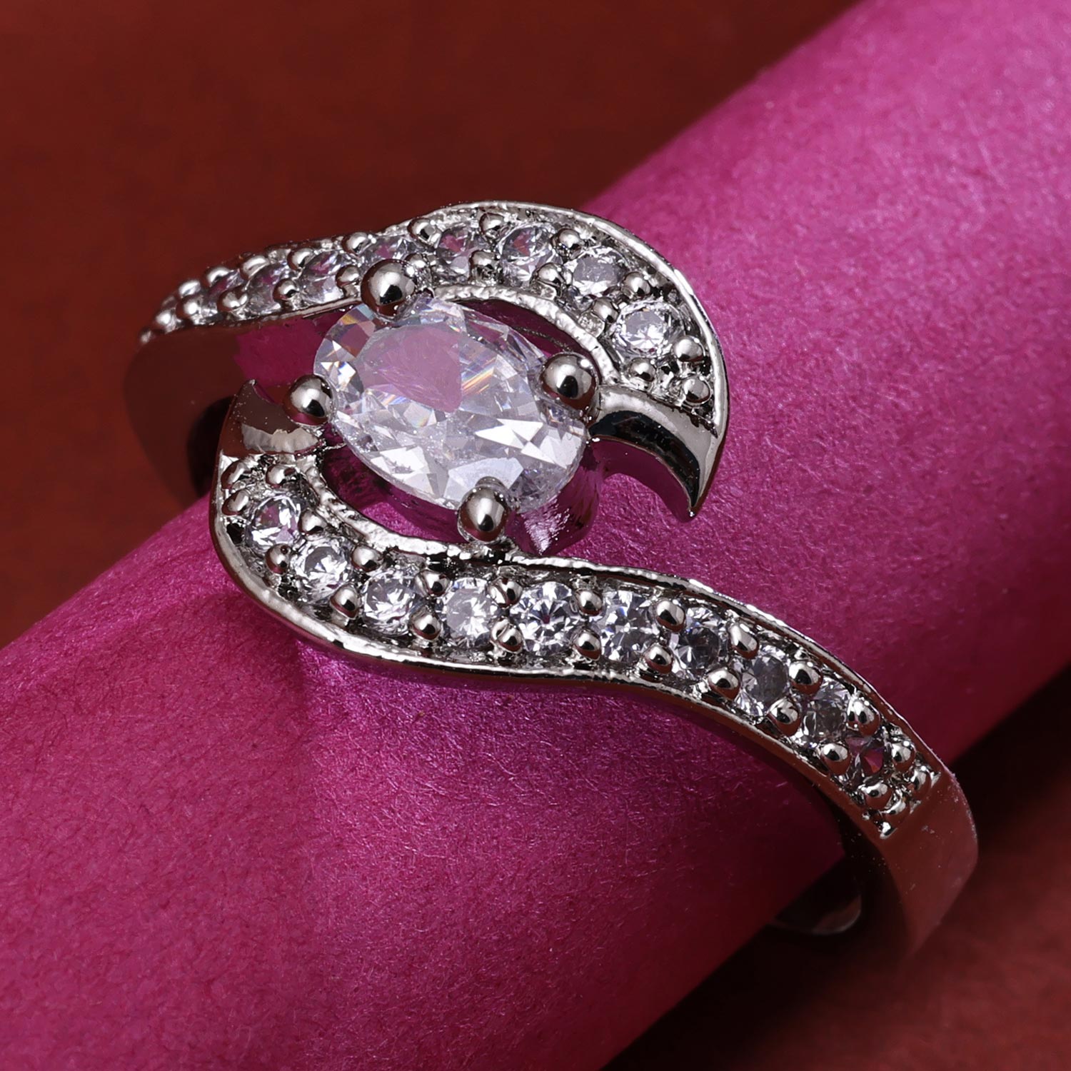 Sukkhi Attractive Silver Rhodium Plated CZ Ring for Women