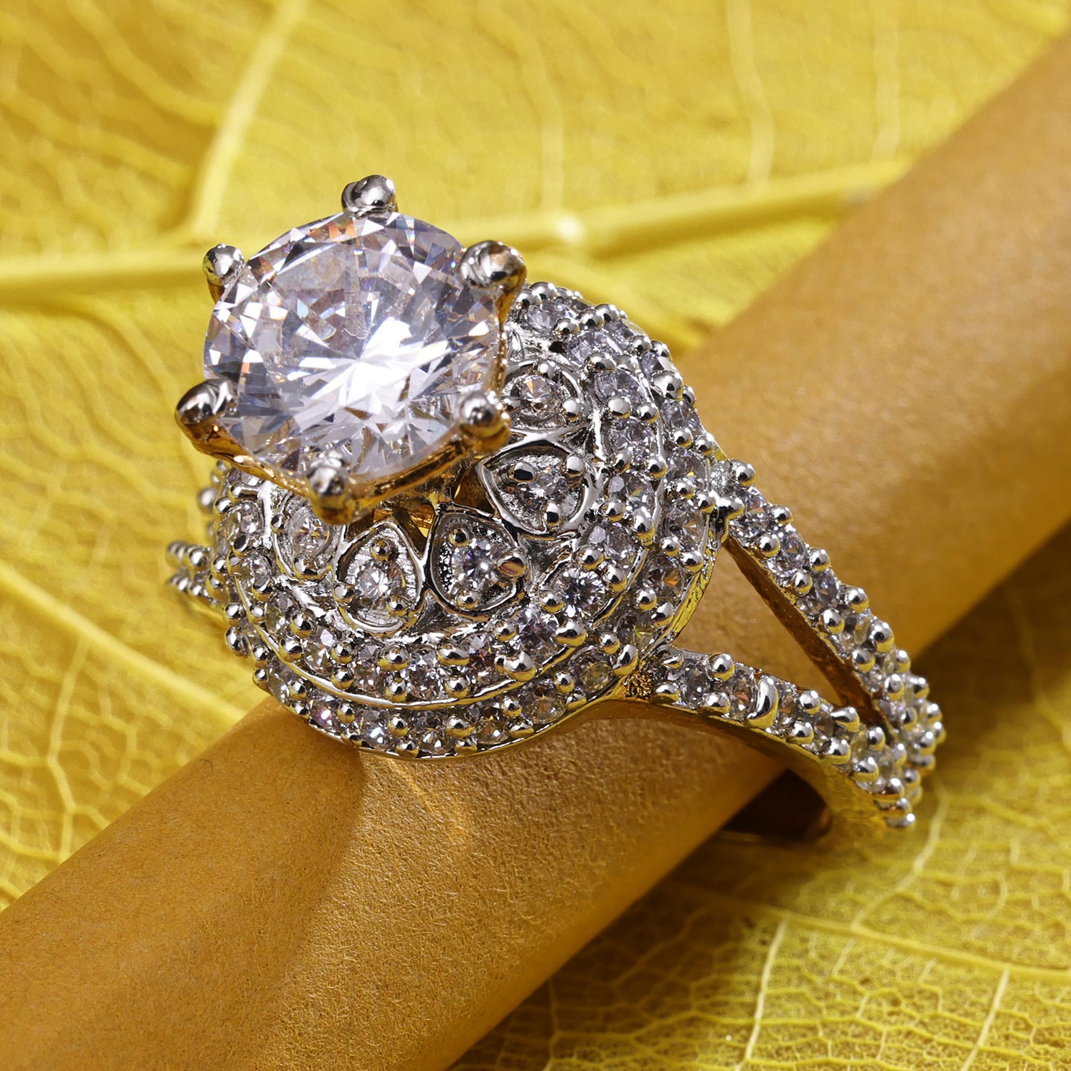 Sukkhi Lovley Golden Gold CZ Ring for Women