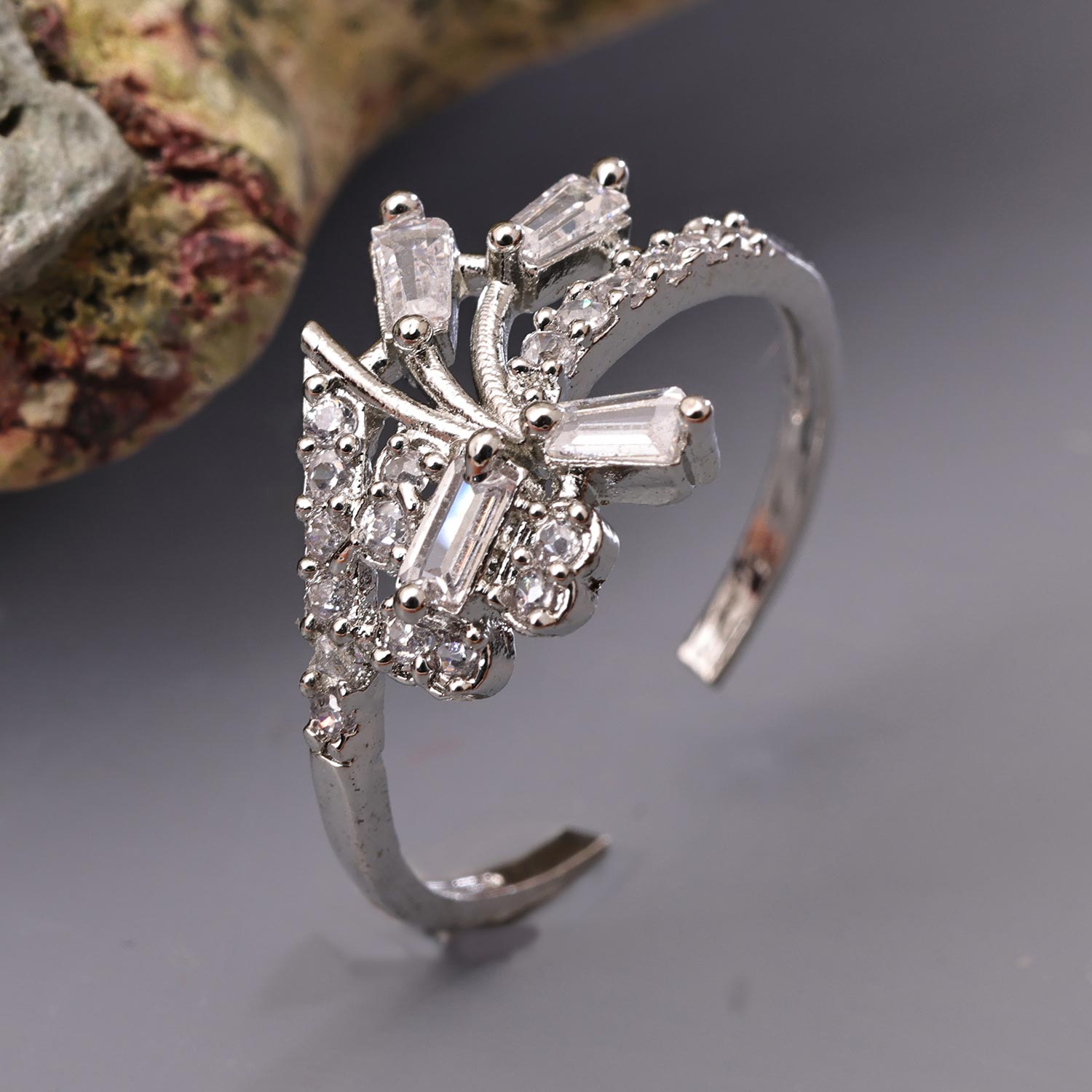 Sukkhi Marvelous Silver Rhodium Plated CZ Ring for Women