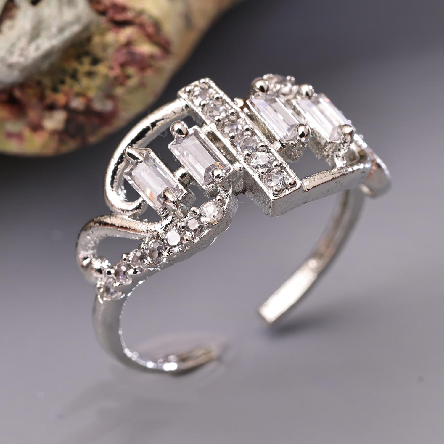 Sukkhi Lovley Silver Rhodium Plated CZ Ring for Women