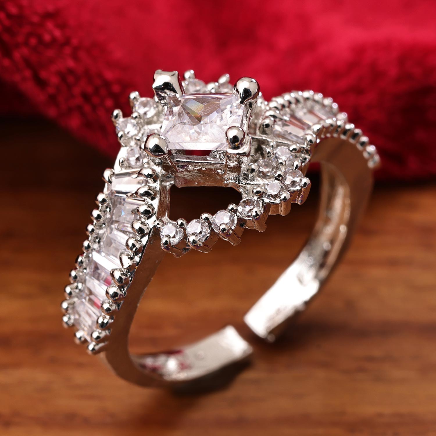 Sukkhi Delightful Silver Rhodium Plated CZ Ring for Women