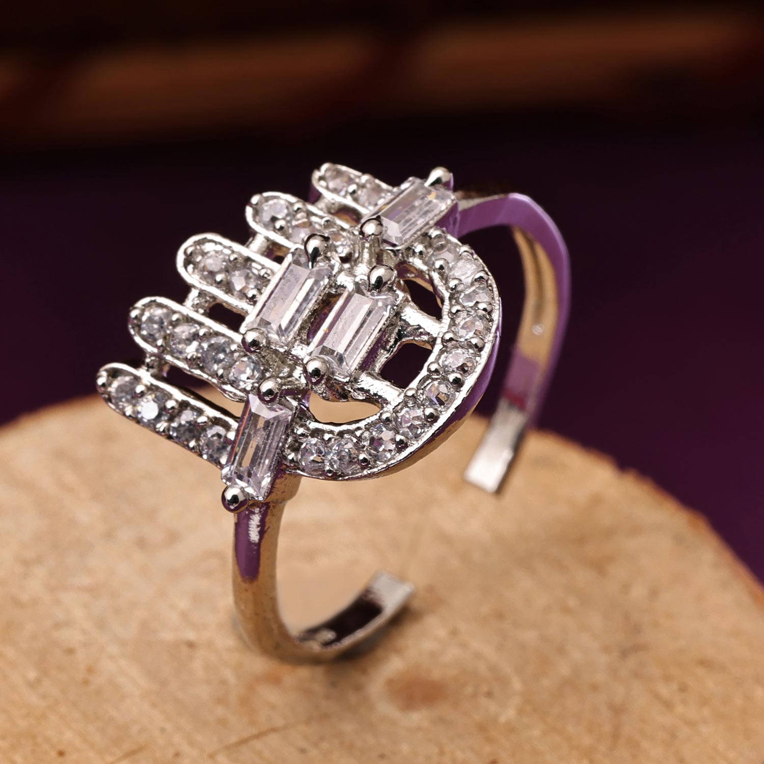 Sukkhi Sparkling Silver Rhodium Plated CZ Ring for Women