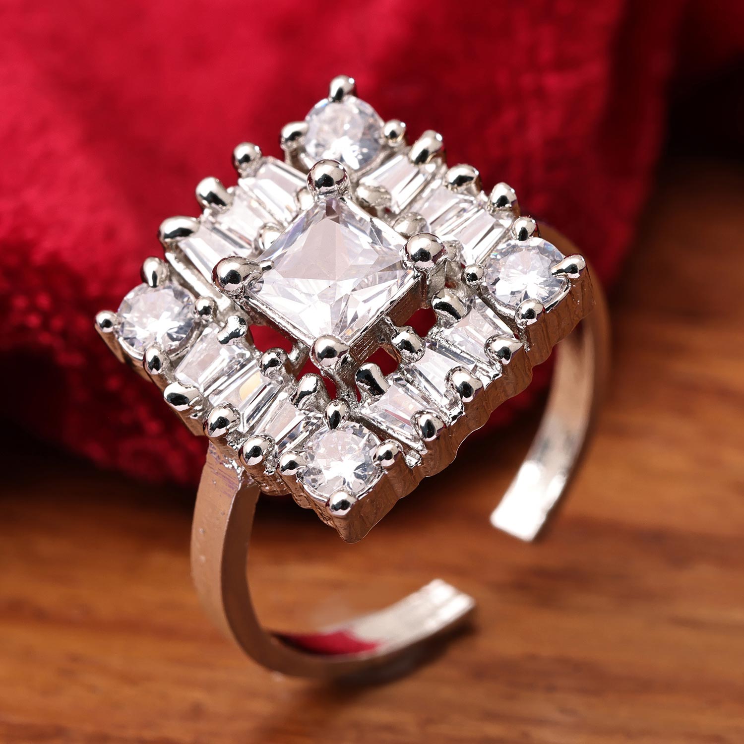 Sukkhi Glorious Silver Rhodium Plated CZ Ring for Women
