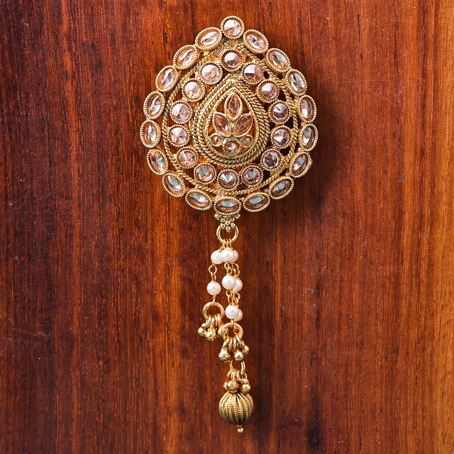 Sukkhi Lovley Golden Gold Plated Pearl Brooch for Women