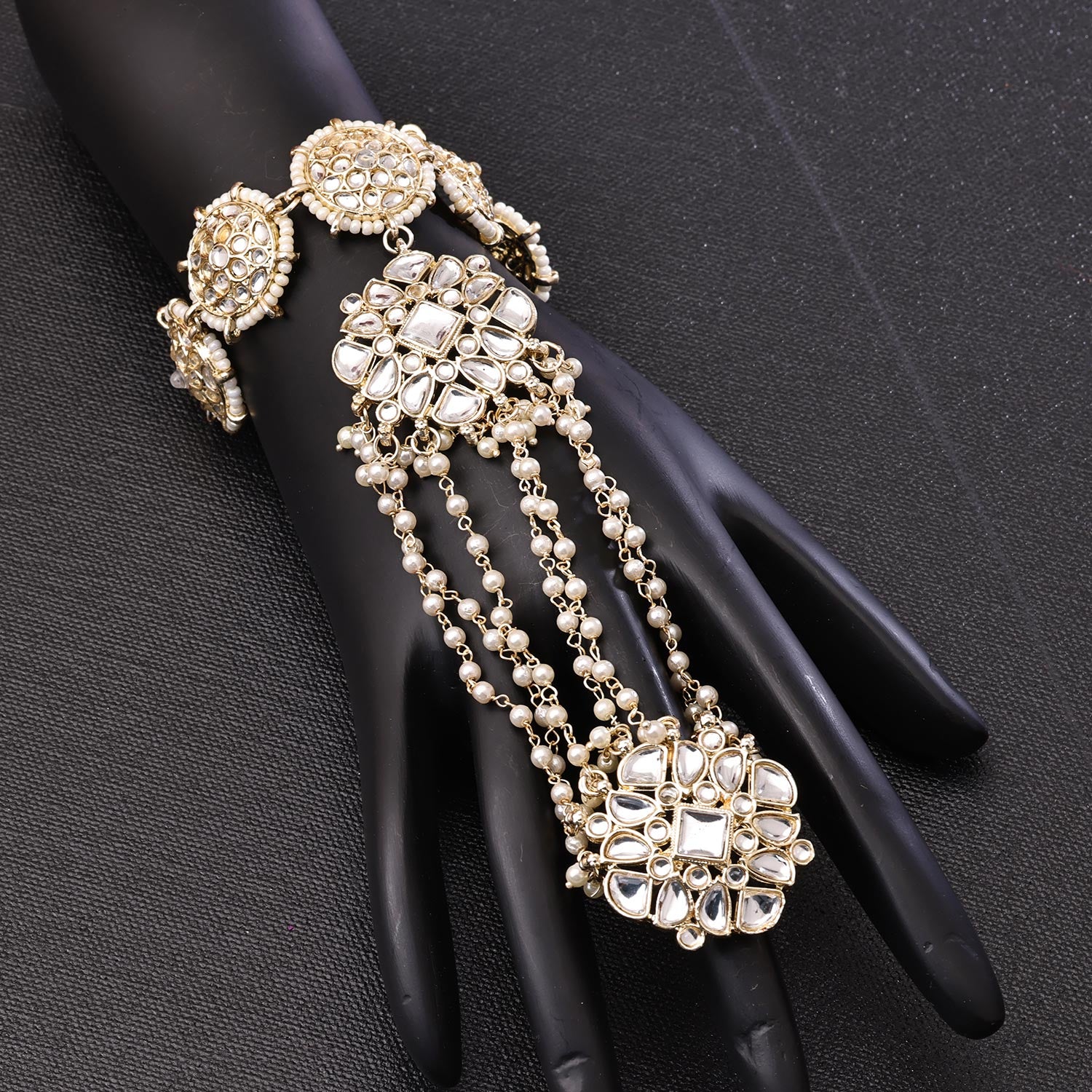 Sukkhi Floral Golden Gold Plated kundan & Pearl Haathpan for Women