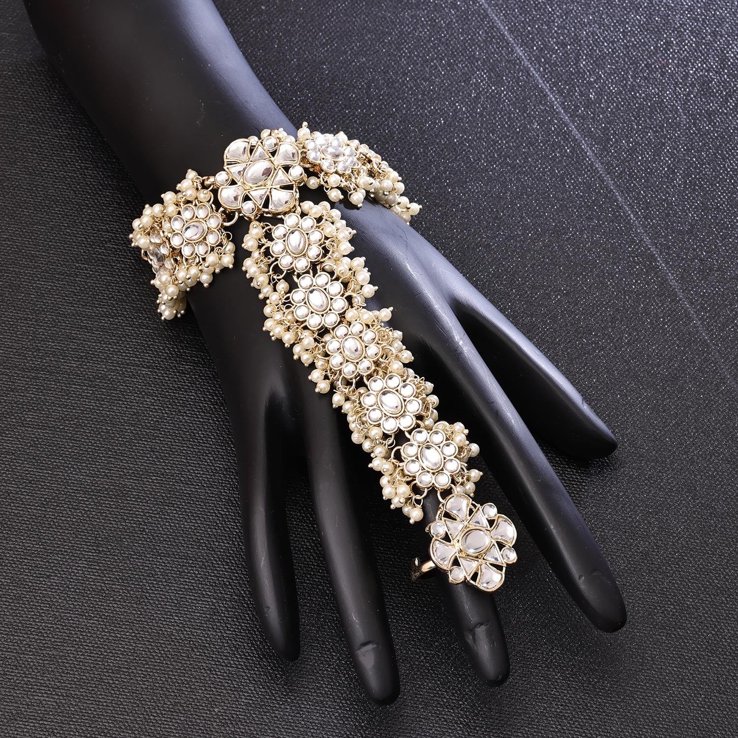 Sukkhi Glimmery Golden Gold Plated kundan & Pearl Haathpan for Women