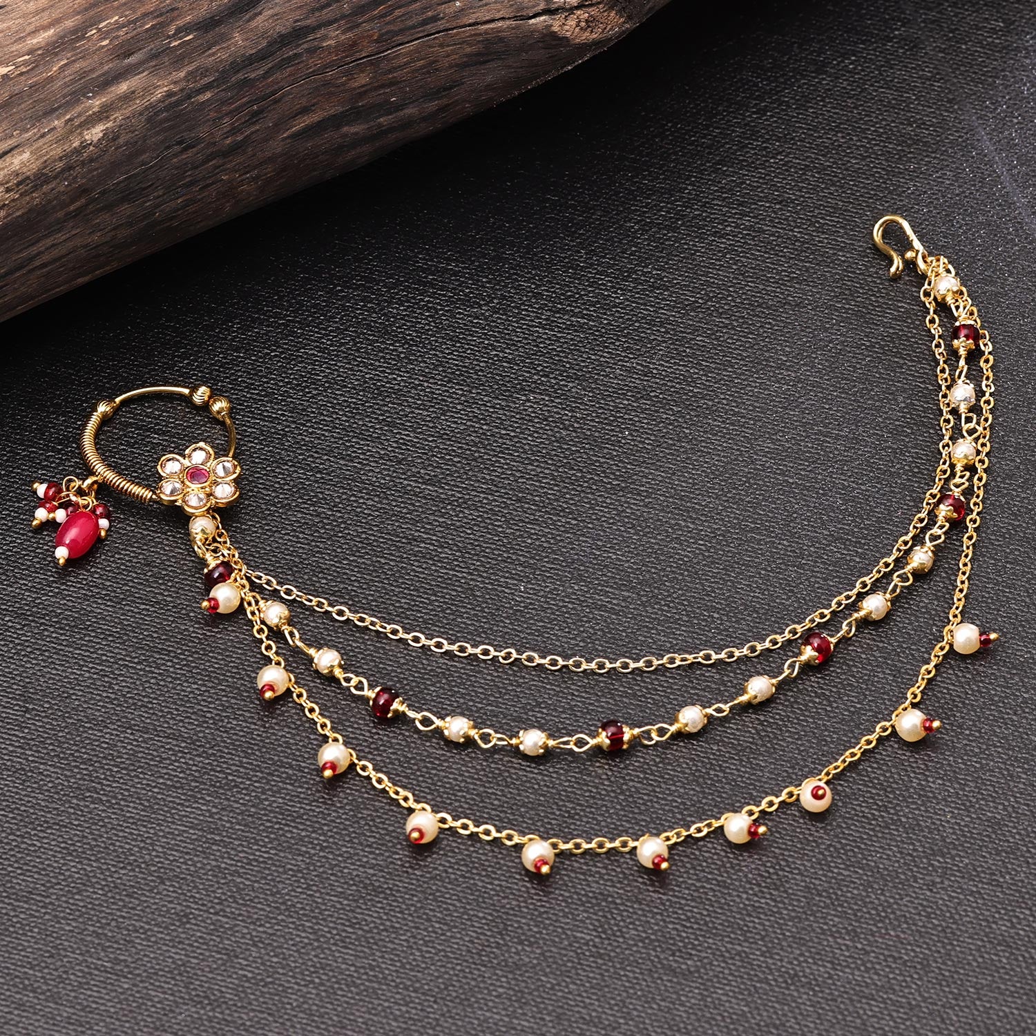 Sukkhi Modern Golden Gold Plated kundan & Pearl Nose Ring for Women