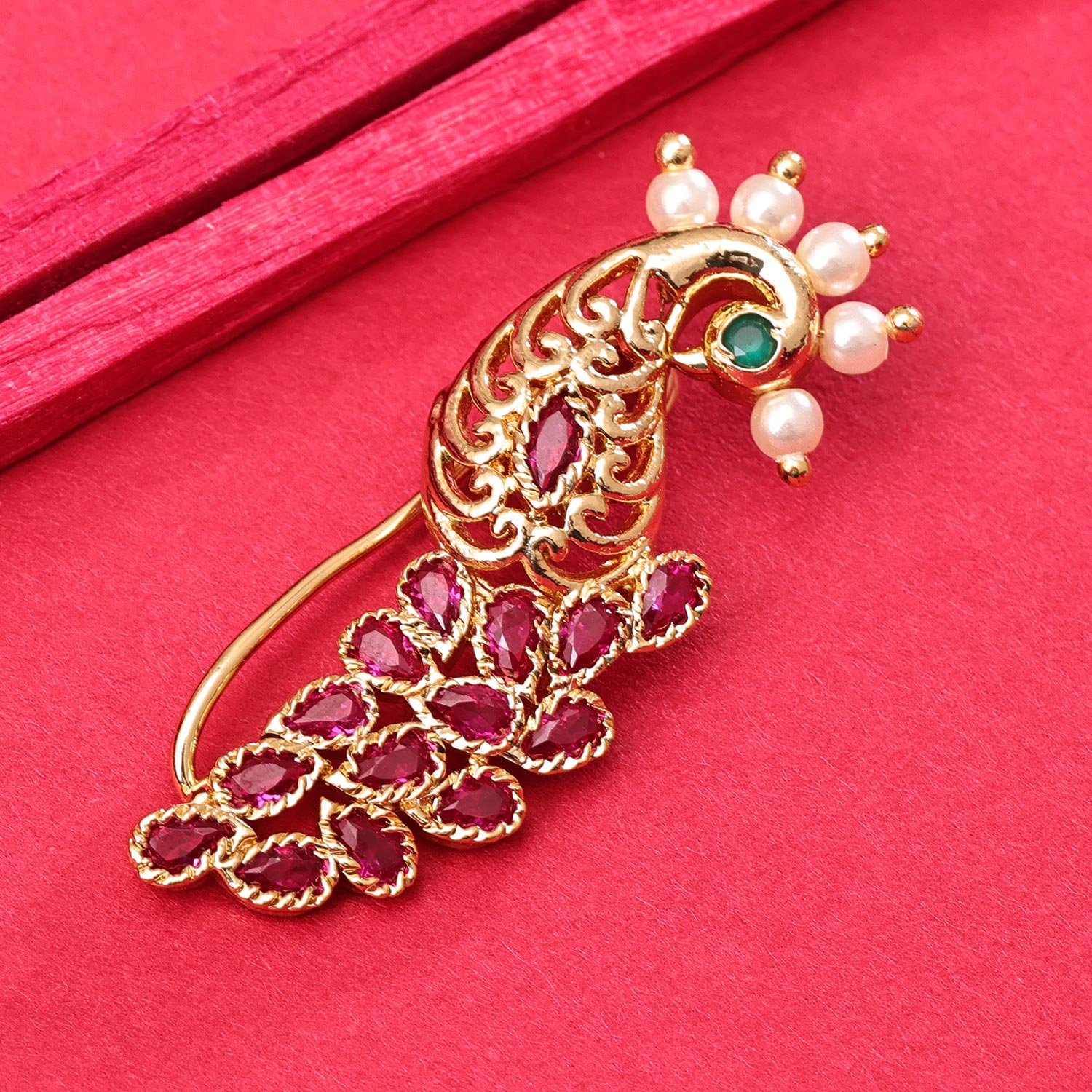 Sukkhi Skparkling Golden Peacock Gold Plated Pearl Nath for Women