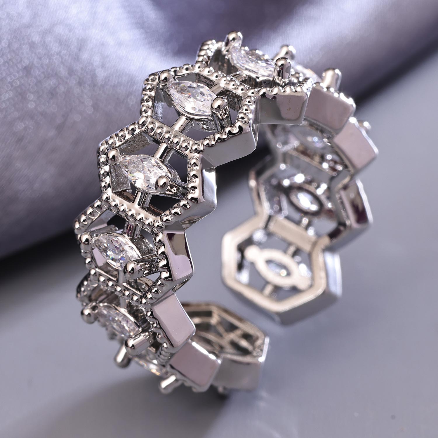 Sukkhi Sparkling Silver Rhodium Plated CZ Ring for Women