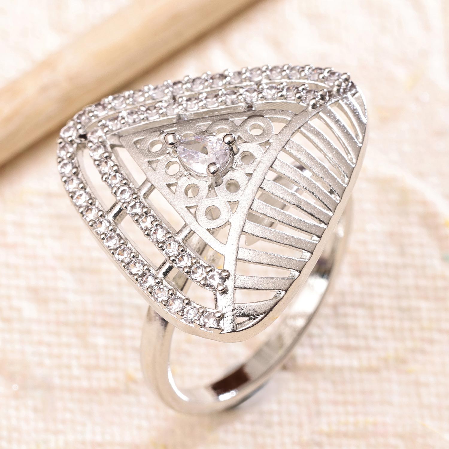 Sukkhi Classy Silver Rhodium Plated CZ Ring for Women