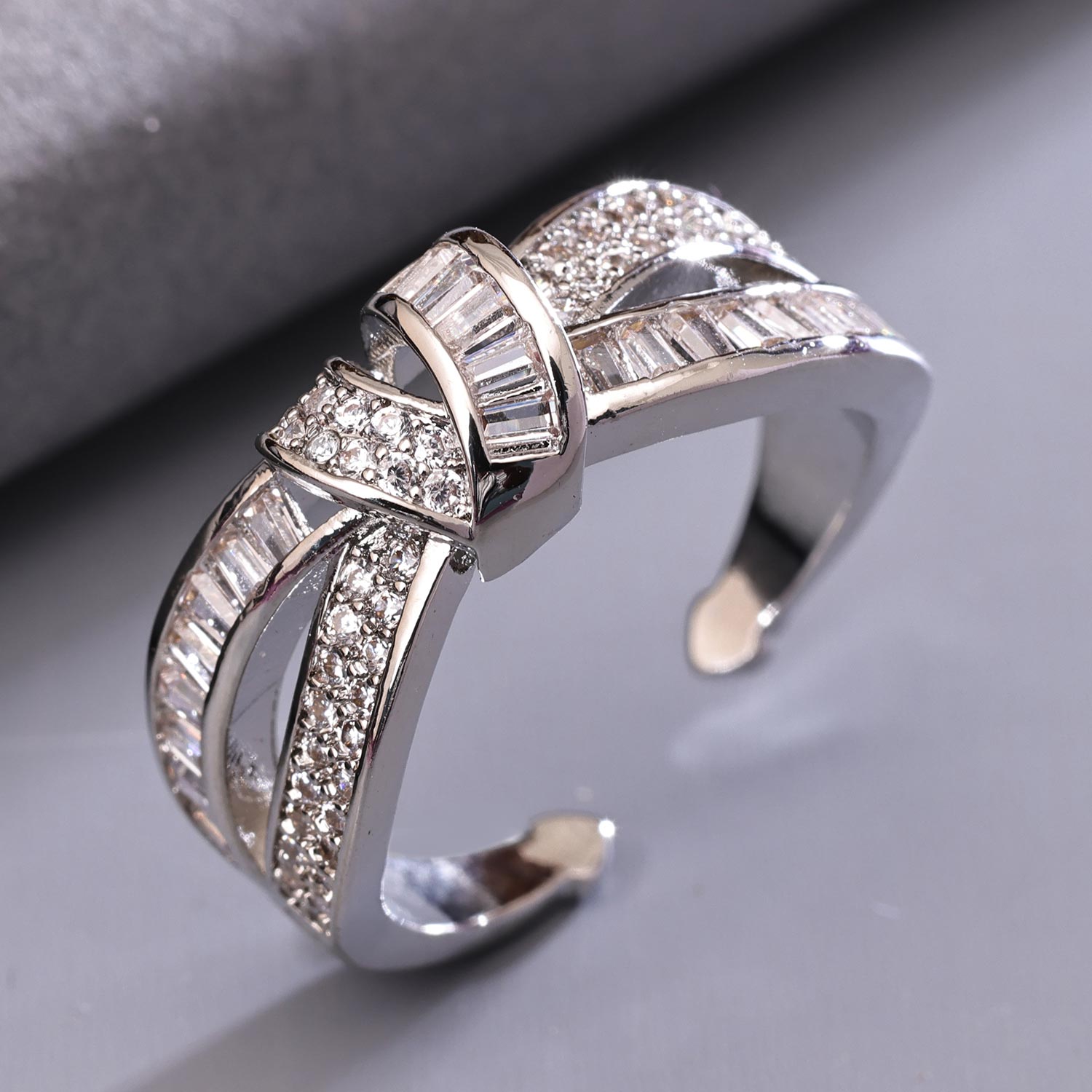 Sukkhi Glossy Silver Rhodium Plated CZ Ring for Women
