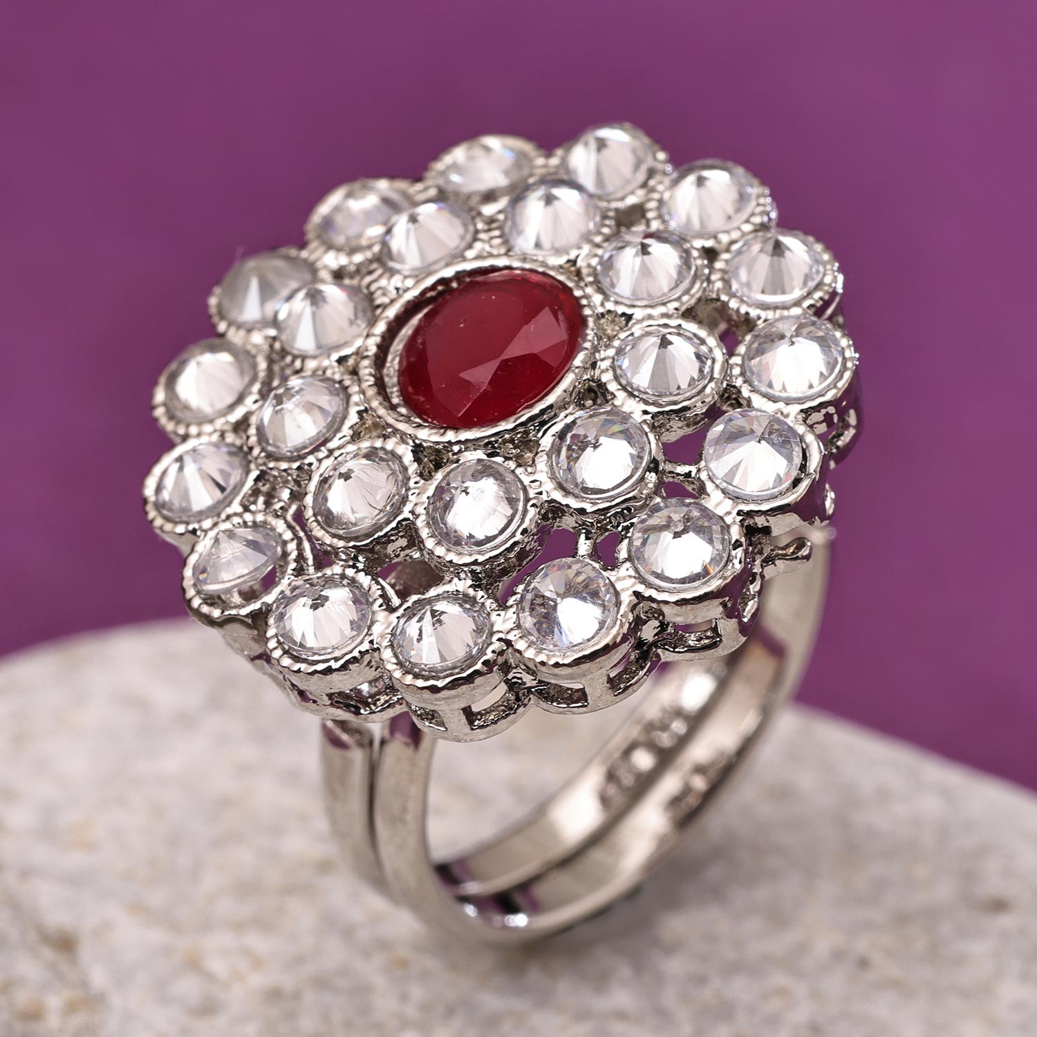 Sukkhi Glittery Silver Rhodium Plated CZ Ring for Women