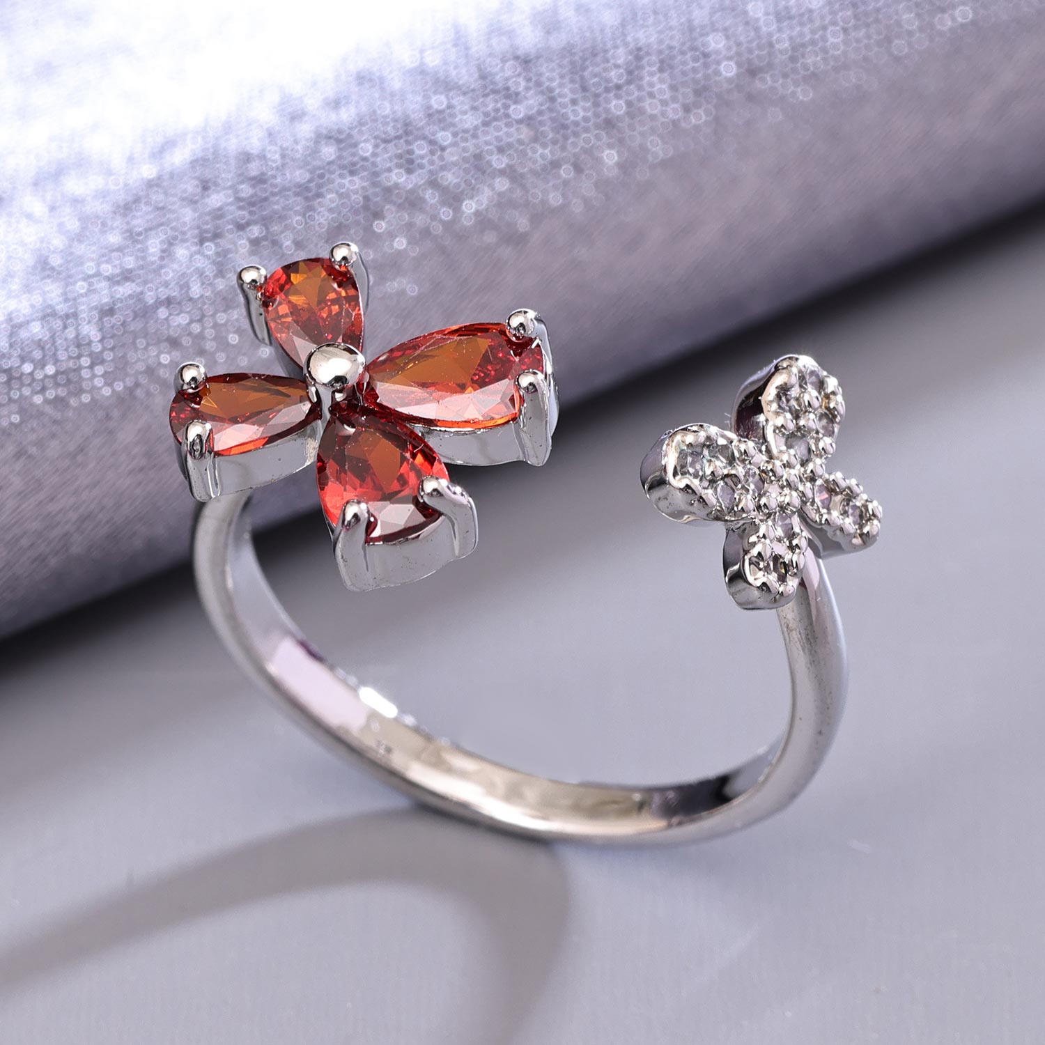 Sukkhi Delicate Silver Rhodium Plated CZ Ring for Women