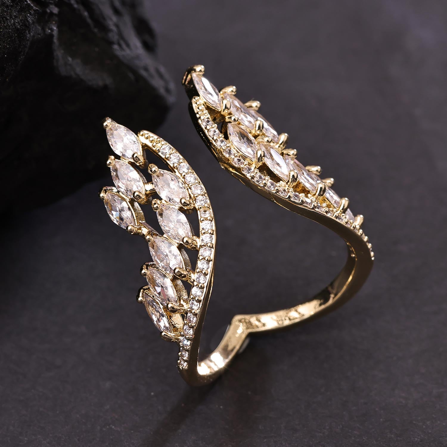 Sukkhi Marvelous Golden Gold Plated CZ Ring for Women