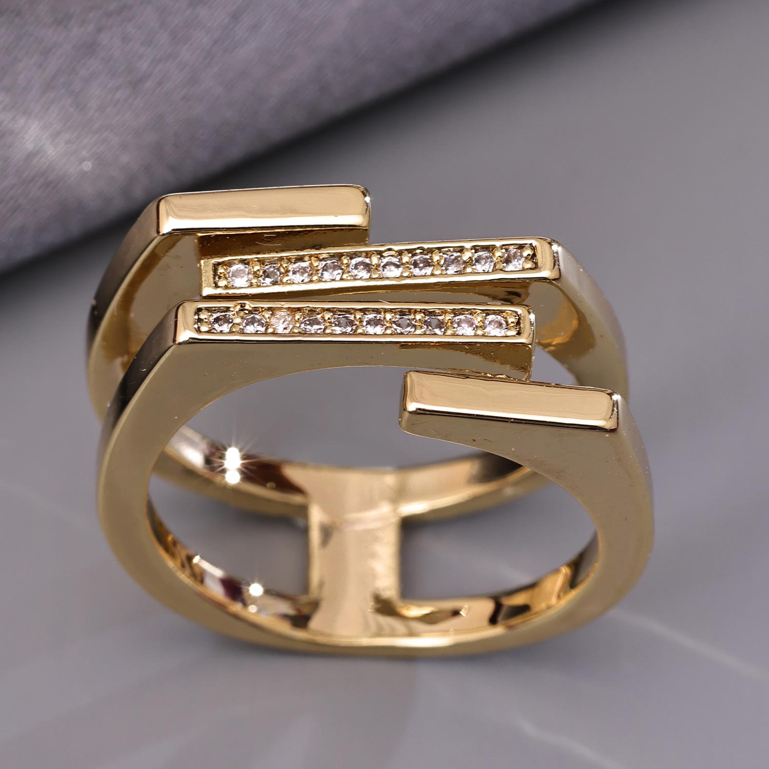 Sukkhi Splendid Golden Gold Plated CZ Ring for Women