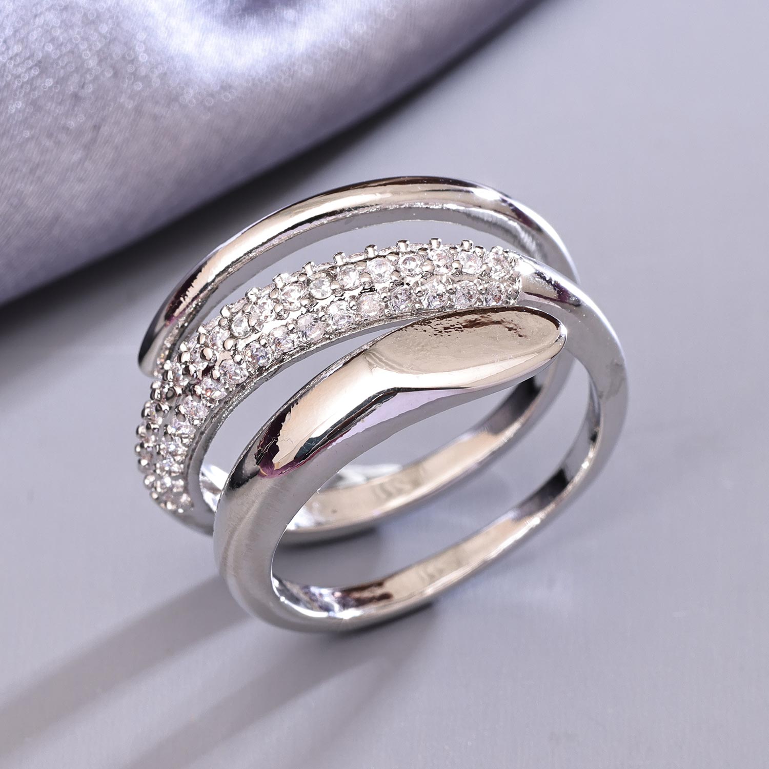 Sukkhi Lovley Silver Rhodium Plated CZ Ring for Women