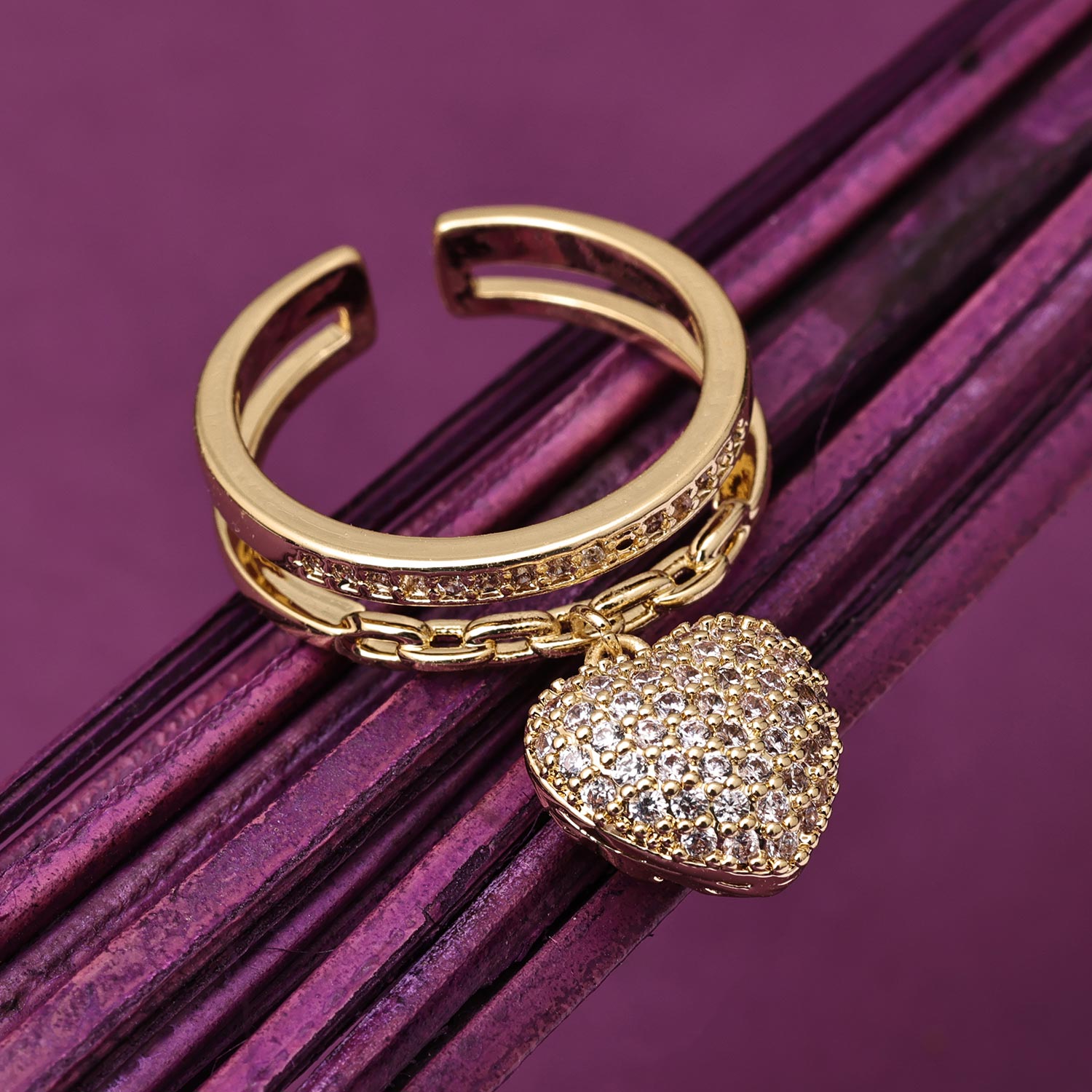Sukkhi Glimmery Golden Heart Gold Plated CZ Ring for Women