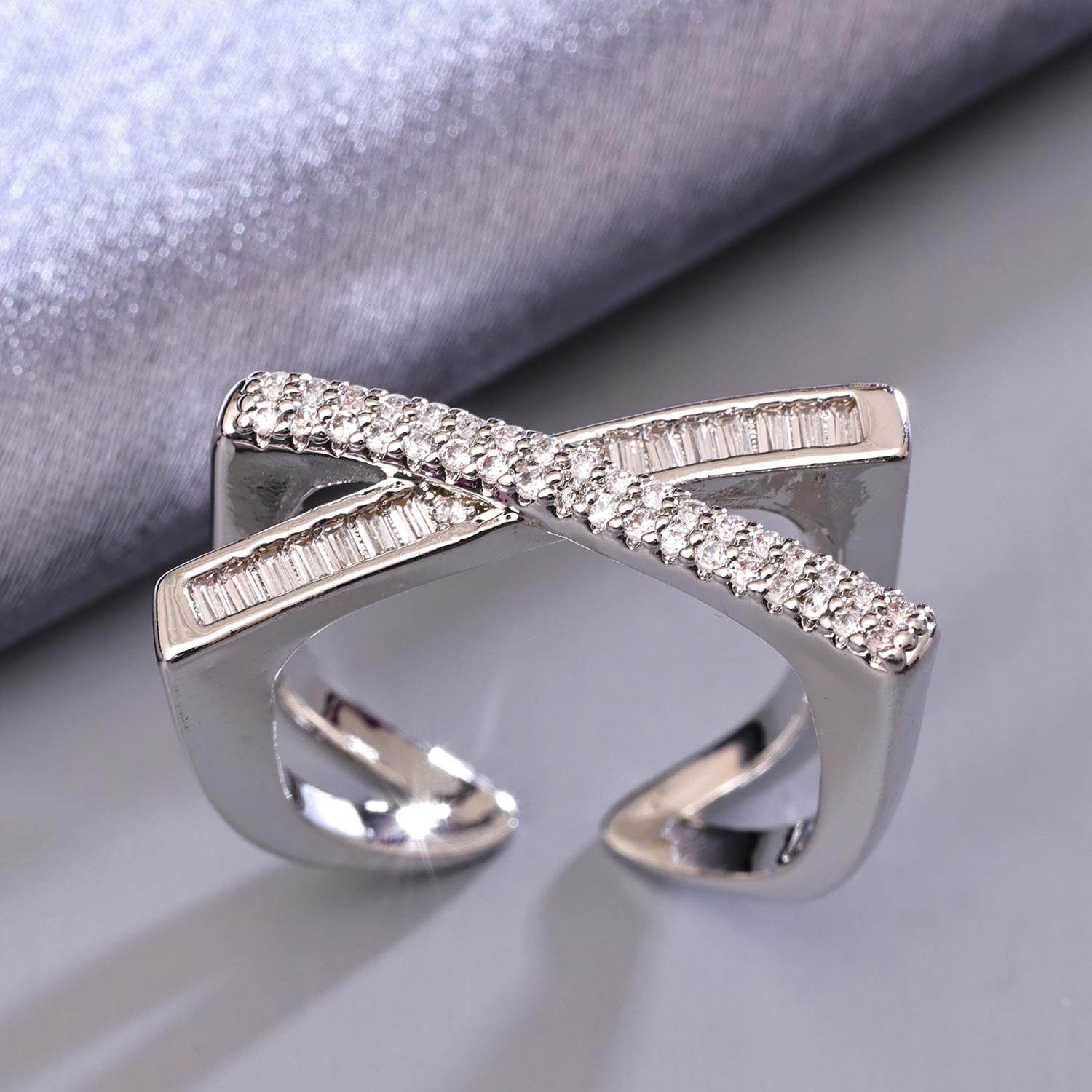 Sukkhi Attractive Silver Rhodium Plated CZ Ring for Women