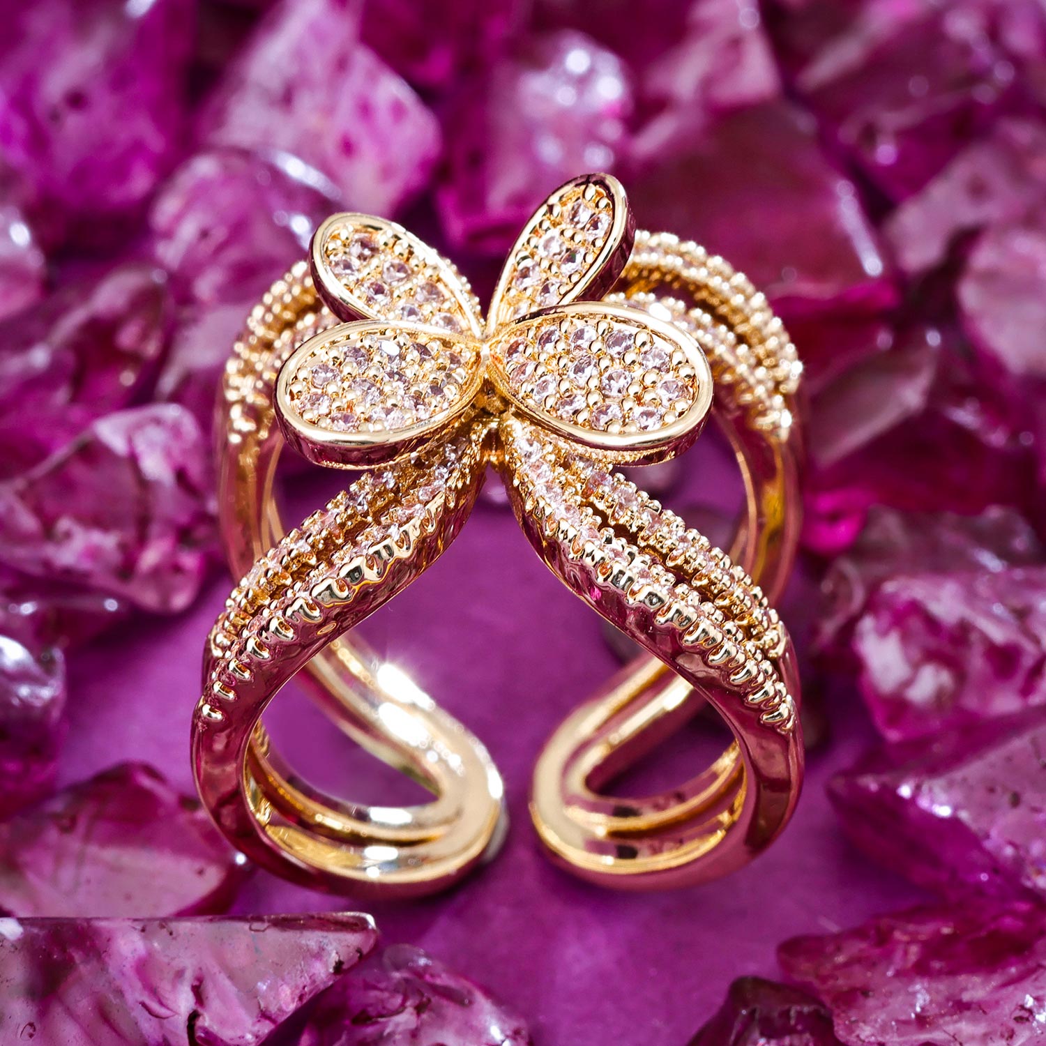 Sukkhi Glossy Golden Butterfly Gold Plated CZ Ring for Women