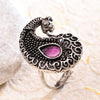 Sukkhi Glorious Silver Peacock Oxidised Pearl Ring for Women