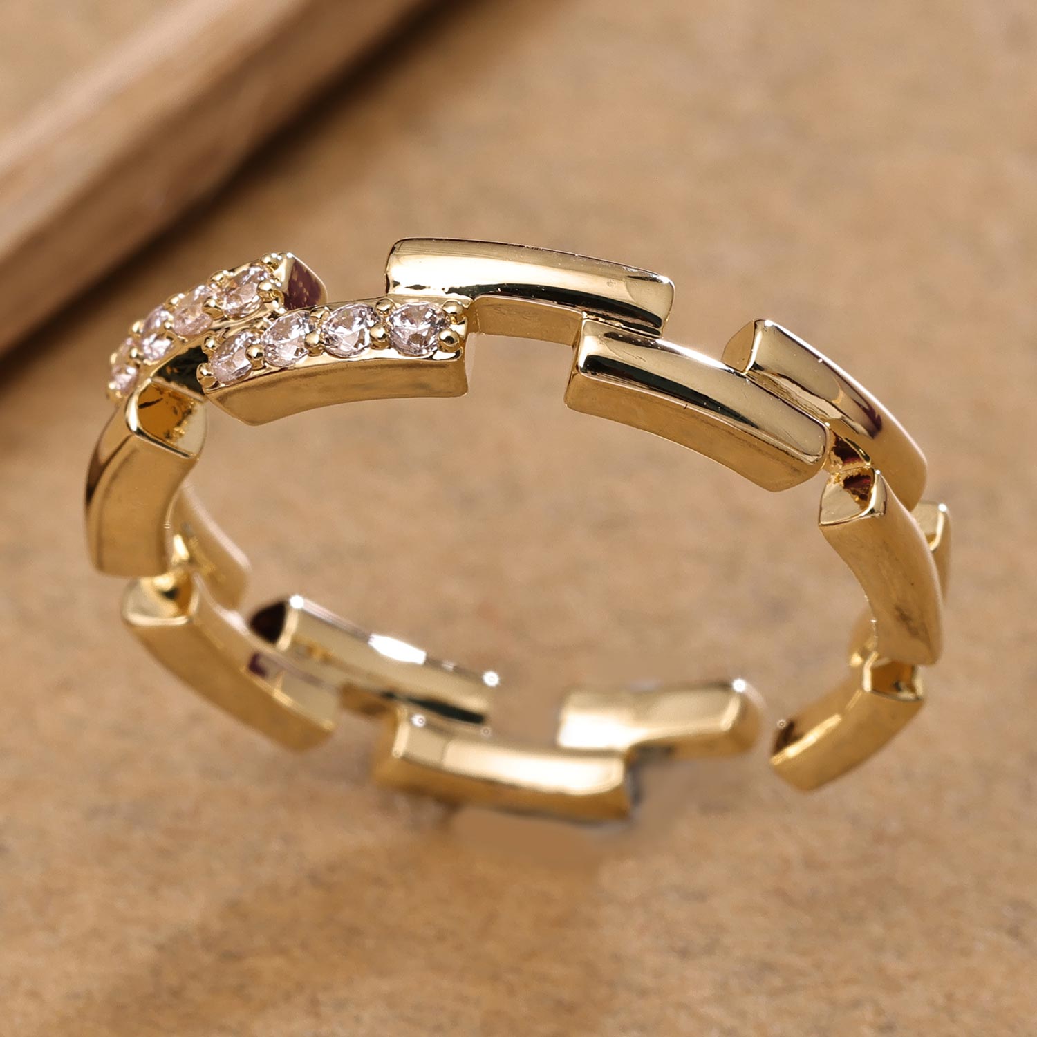 Sukkhi Lovely Golden Gold Plated CZ Ring for Women