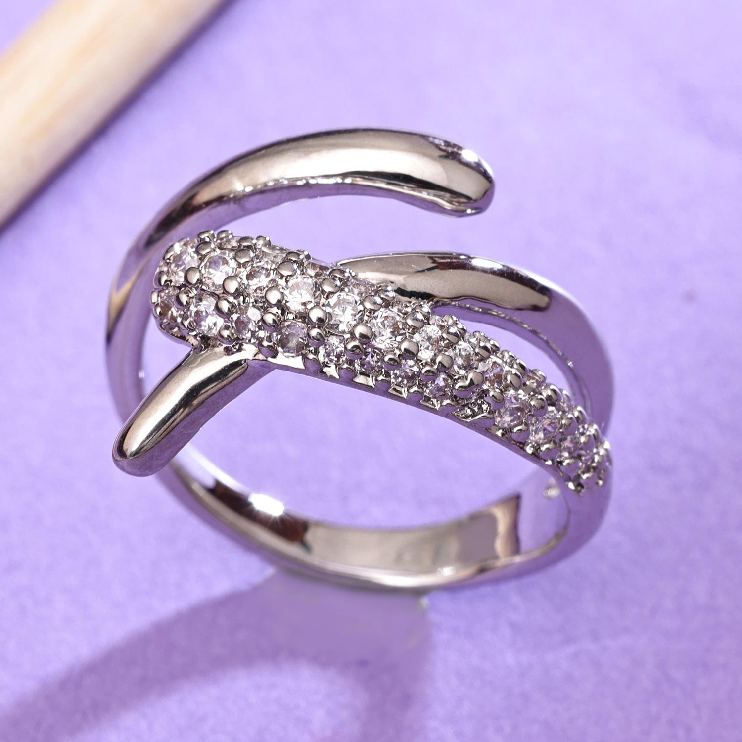 Sukkhi Traditional Silver Rhodium Plated CZ Ring for Women