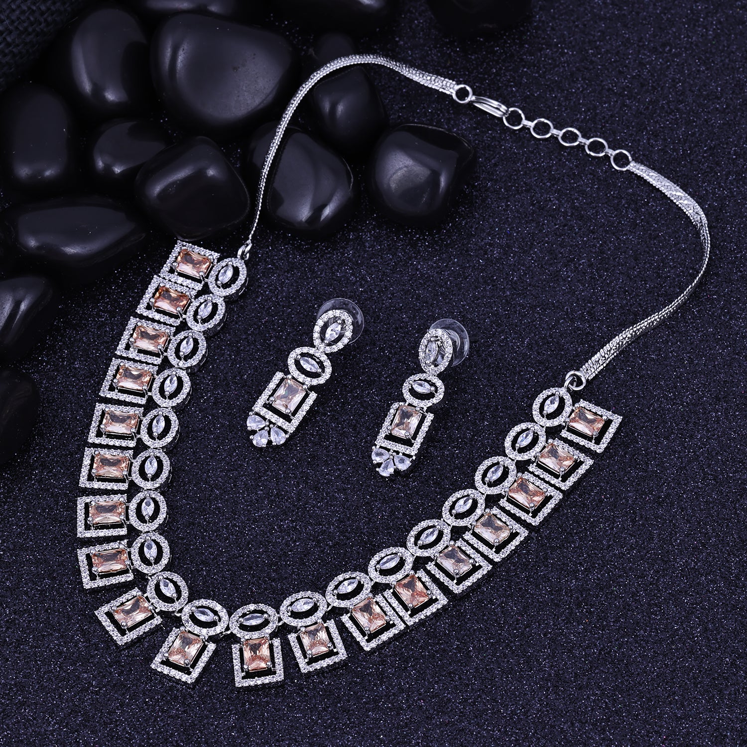 Sukkhi Flashy White Rhodium Plated Cz Choker Necklace Set For Women