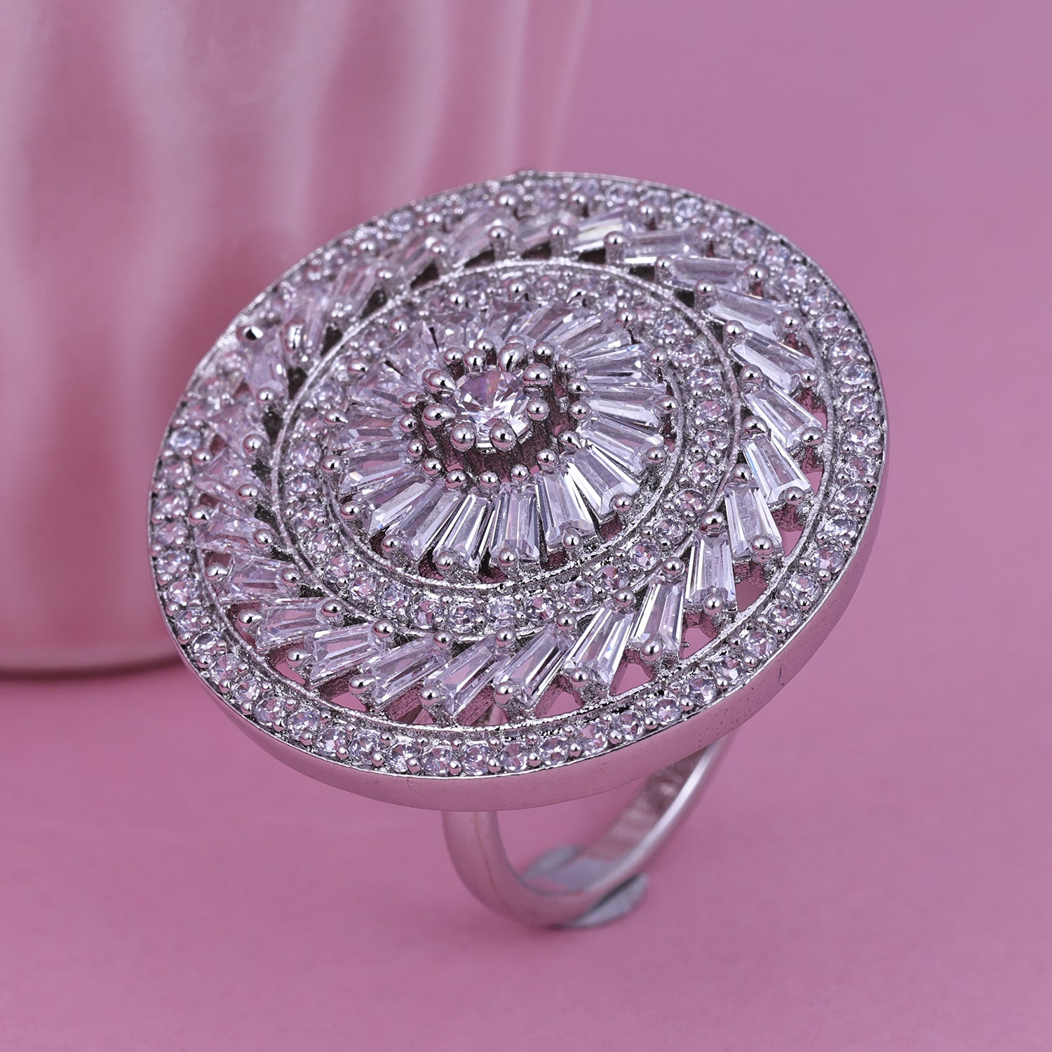Sukkhi High-Test Silver Rhodium Plated Cz Ethnic Ring For Women