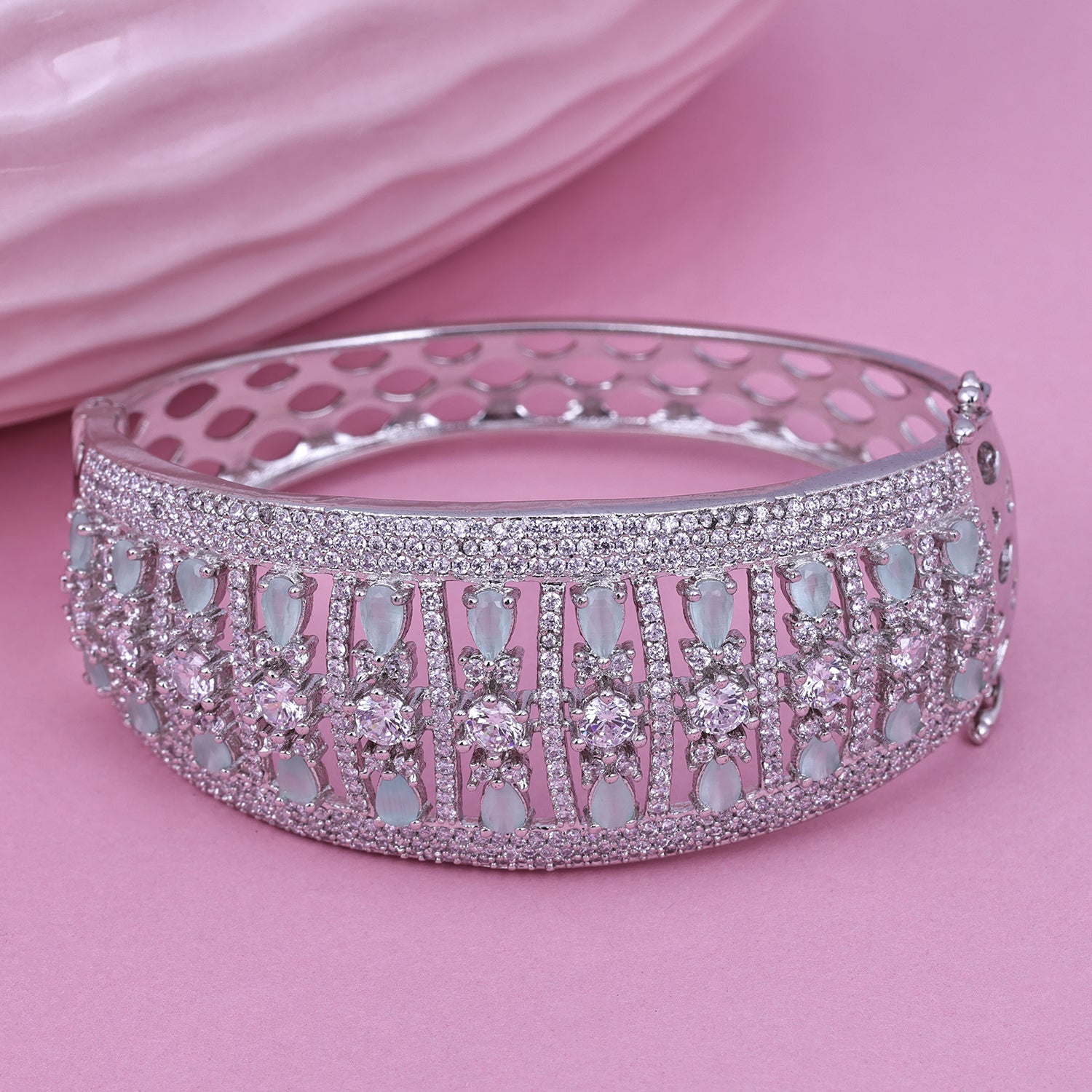 Sukkhi Absorbing Silver Rhodium Plated Cz Contemporary Kada For Women